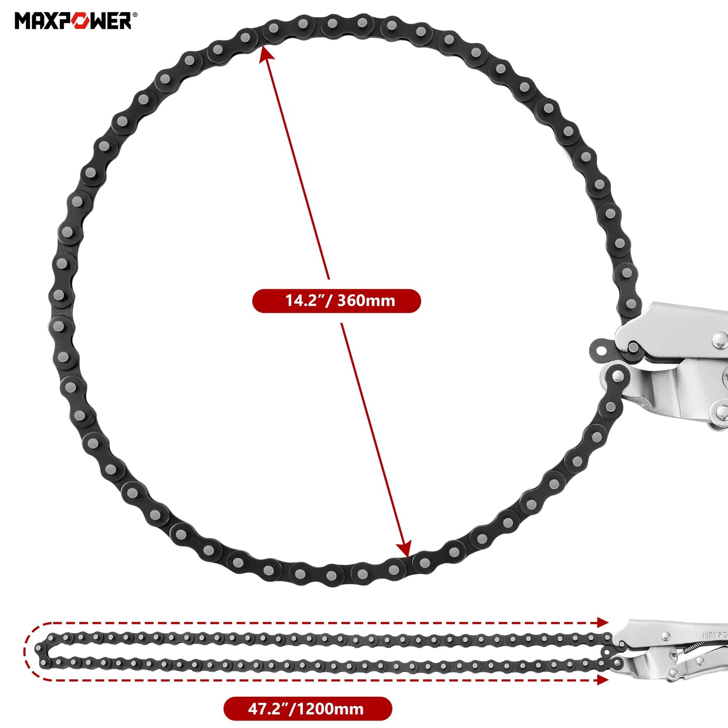 MAXPOWER 9-Inch Locking Chain Clamp with Adjustable 47-Inch Chain, Heavy-Duty Vise Grip Pliers for Securing Irregular Shapes and Pipes