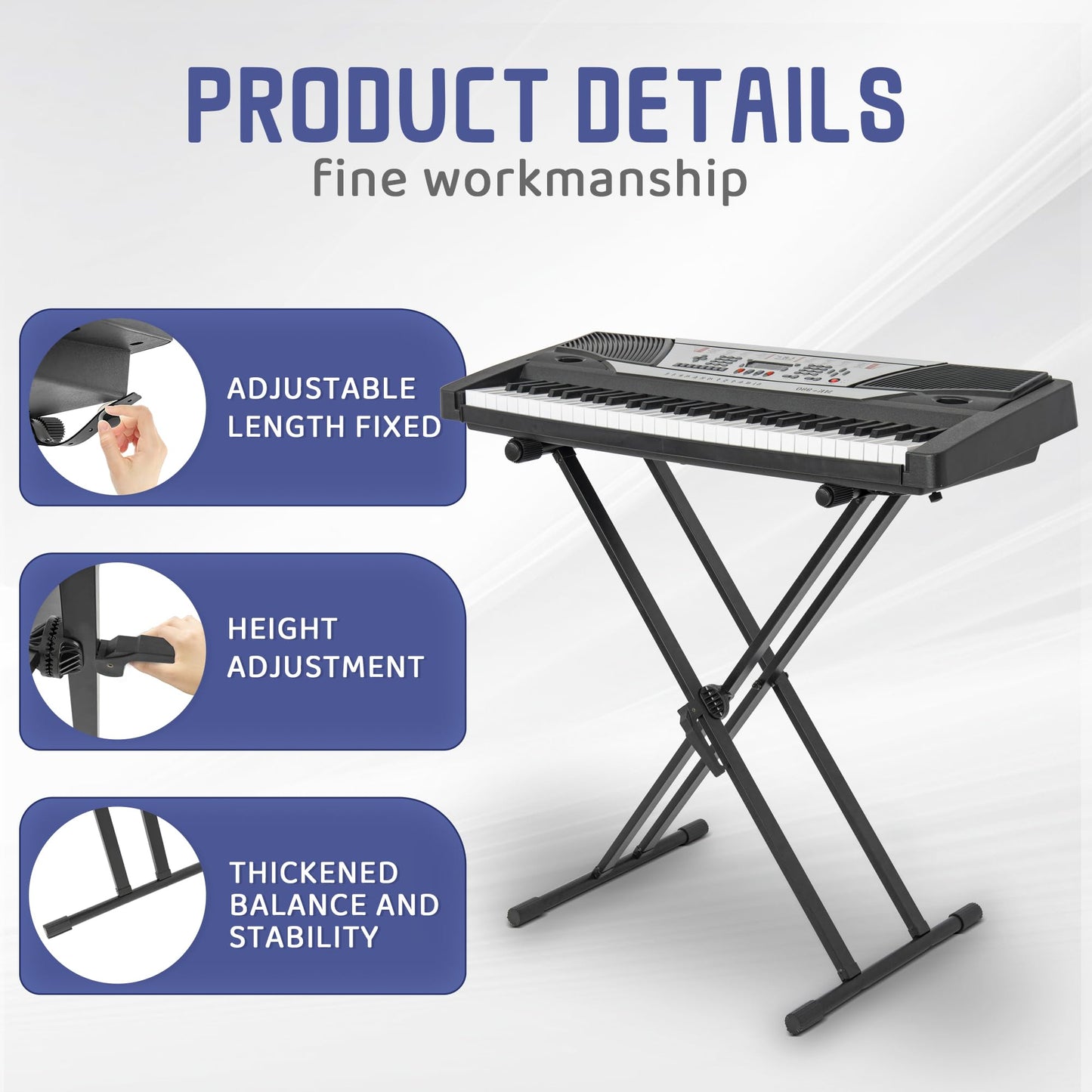 IPEB Double-X Keyboard Stand Adjustable Digital Piano Stand with Locking Straps Height Adjustable for School Musical Program, Choir and Recitals Black