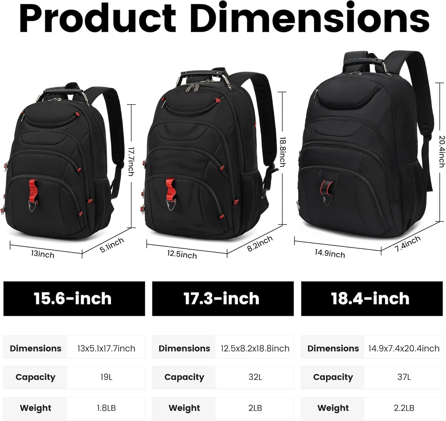 Boavan Laptop Backpack for men, 17.3 inch Laptop Bag with USB Port, Waterproof Travel Work Backpack Purse, Anti-Theft Teacher Nurse Doctor Casual Bookbags Office Business backpack,Black