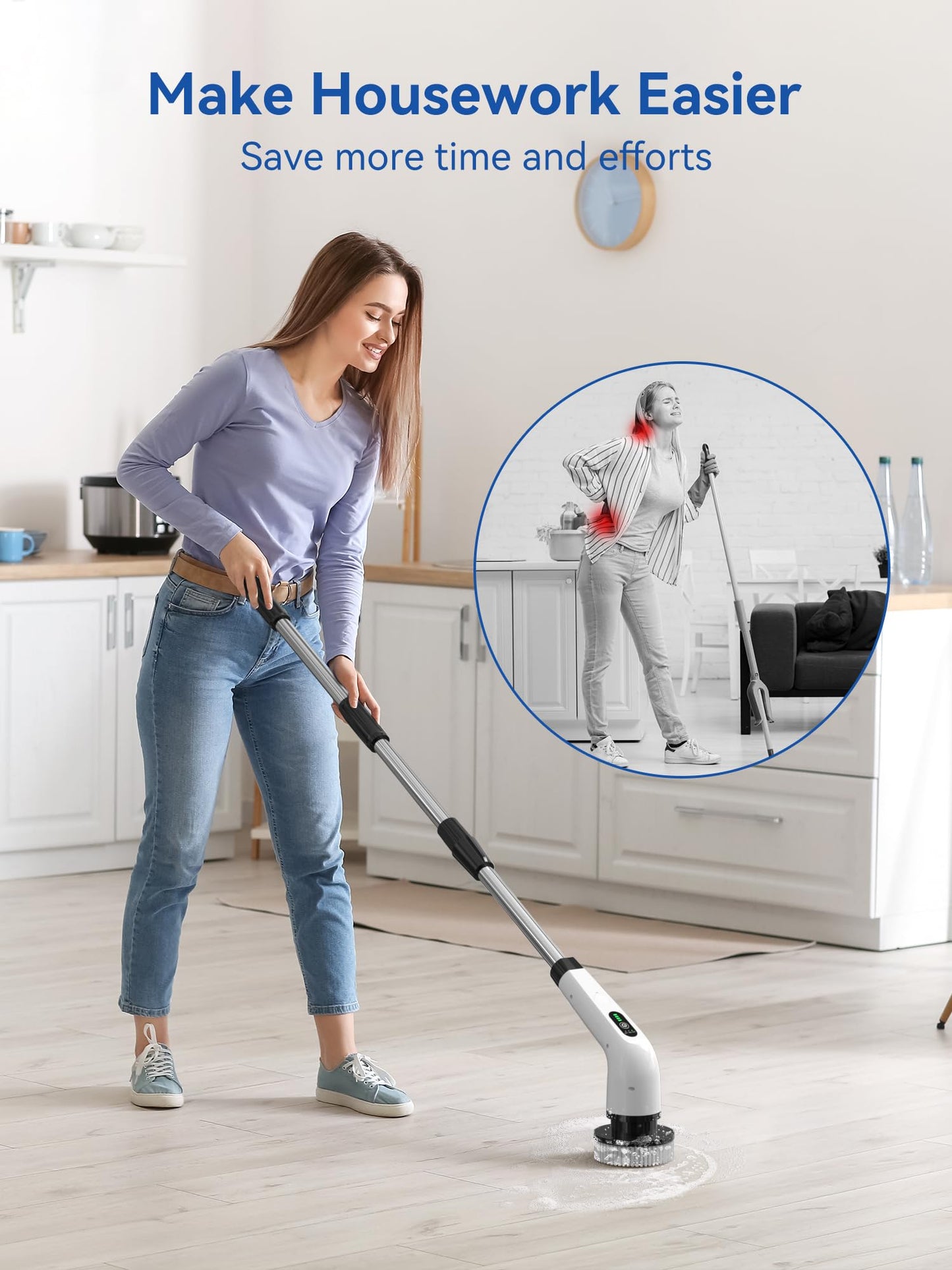 Electric Spin Scrubber for Cleaning, Bathroom Cleaning Brushes with 8 Replaceable Heads, 3 Adjustable Speeds Power Scrubber 3000mAh Rechargeable Battery Electric Handheld Brush for Bathtub Tile Floor