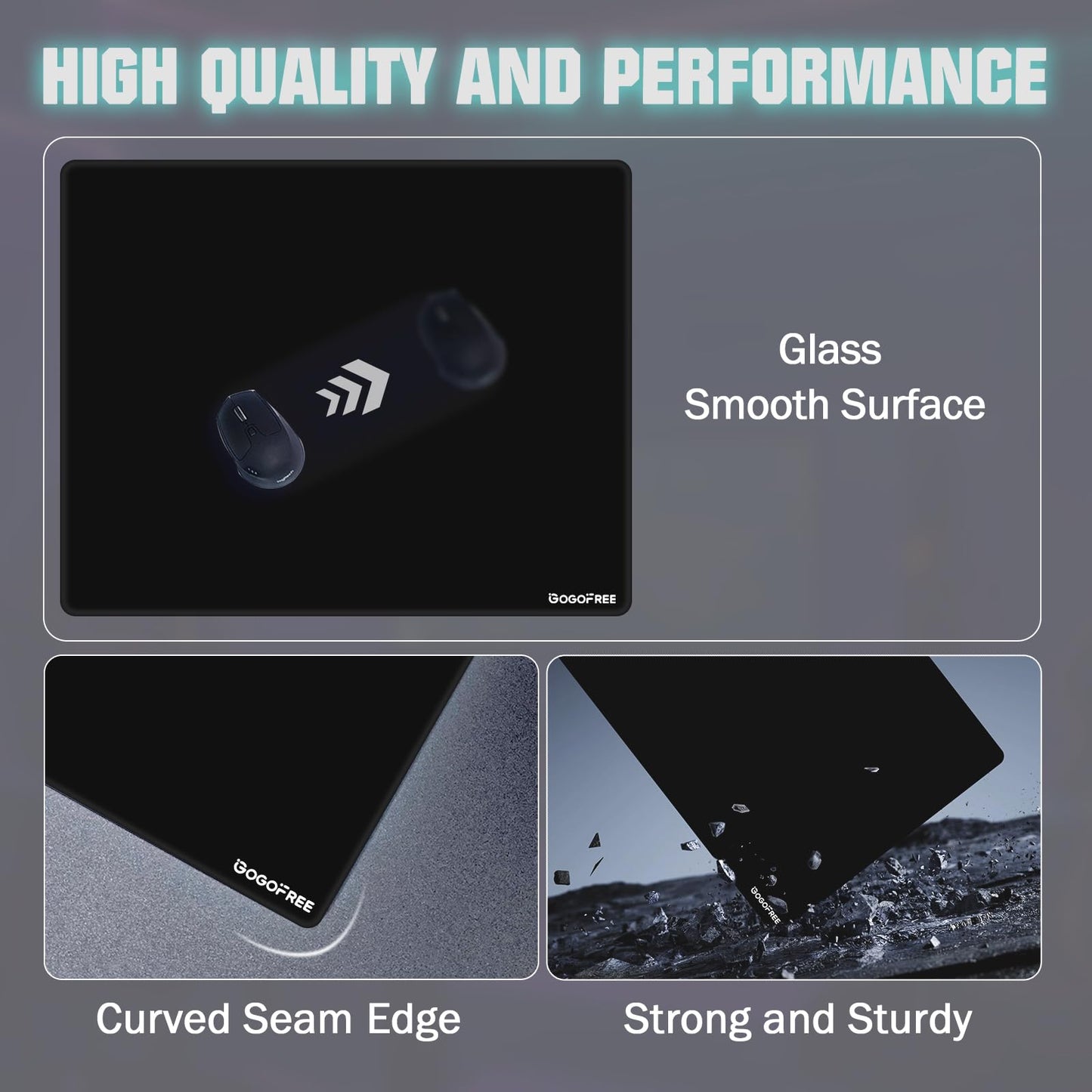 Glass Mousepad with Hard Surface for Gaming, Ultra Smooth Mouse Mat, Water-Resistant Large Mouse Pad Precision Speed Control for Esport Games/Office, Black XL(15.7’’×19.6’’)