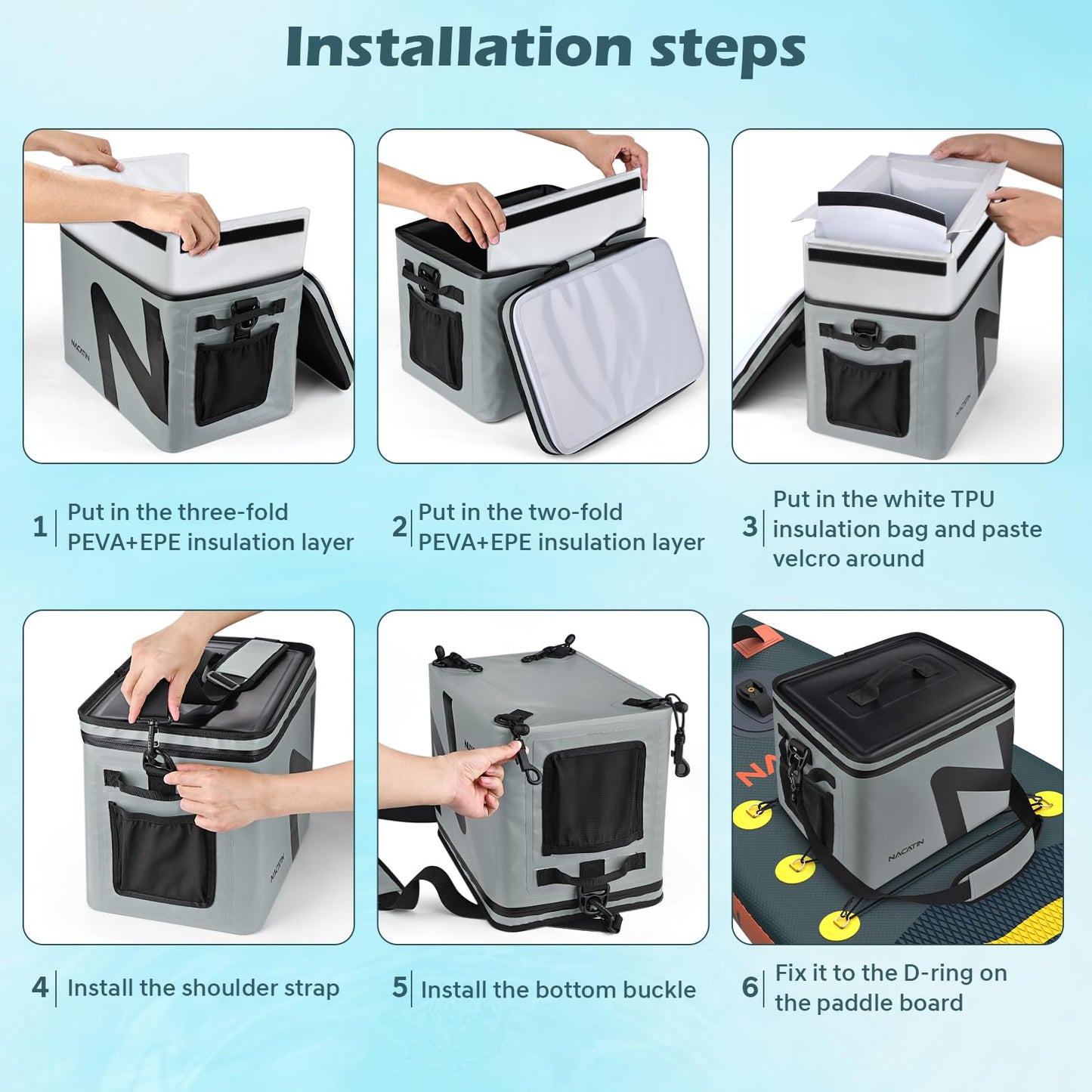 Cooler Bag, Large 5-Layer Leakproof Insulated Cooler with Bottle Opener, Removable Inner Liner Cooler Bag for Travel, Camping, Picnic, Paddle Board