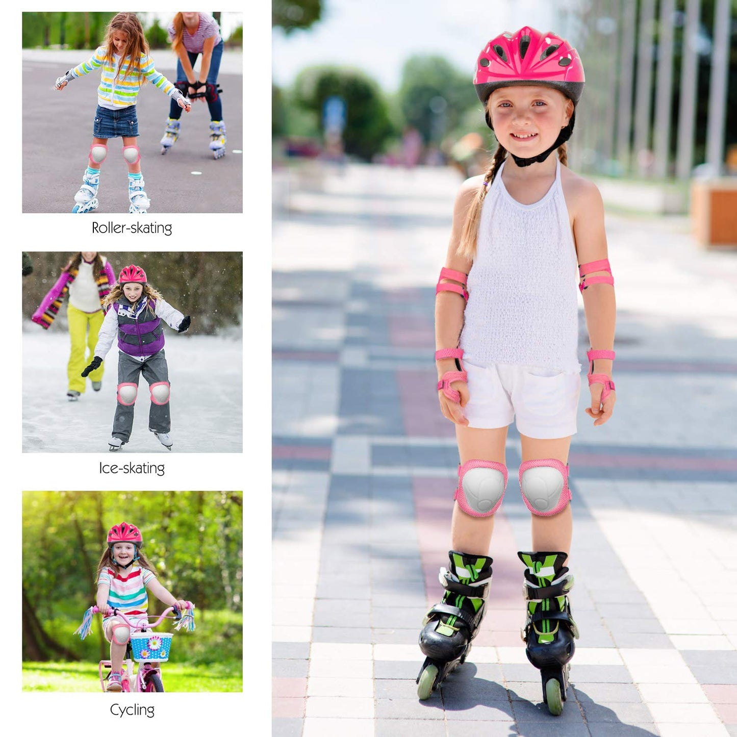 MoKo Kids Bike Helmet, Toddler Helmet for Ages 3-10, CPSC & CE Certified Scooter for Skateboard Roller-Skating Bicycle, Sports Protective Gear Set Knee Elbow Wrist Pads for Boys Girls
