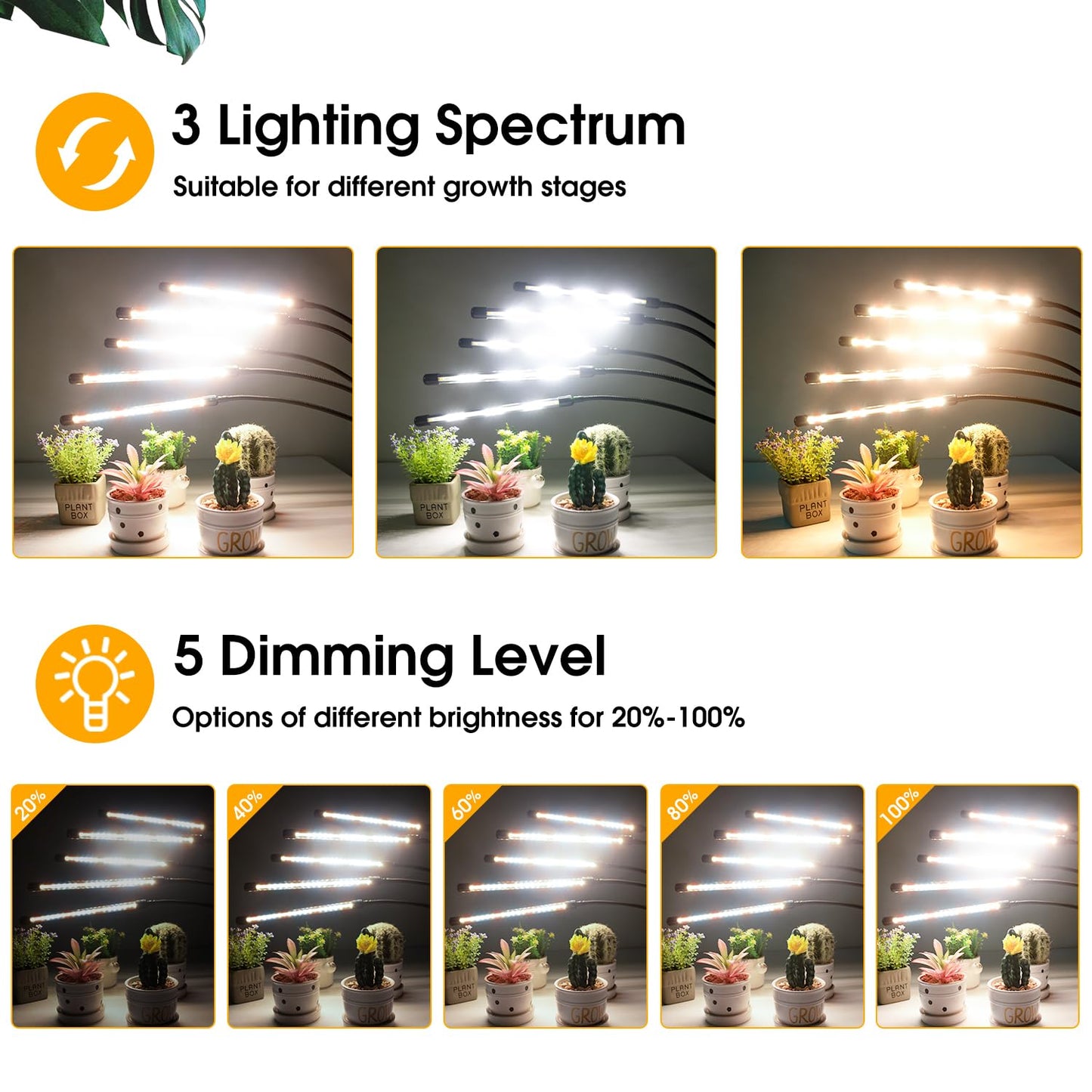 Wolezek Grow Lights for Indoor Plants Full Spectrum, 100 LEDs Plant Lights for Indoor Growing with Adjustable Stand, 5-Head Plant Grow Lamp with Auto 6/12/16H Timer, Ideal for Large & Tall Plants