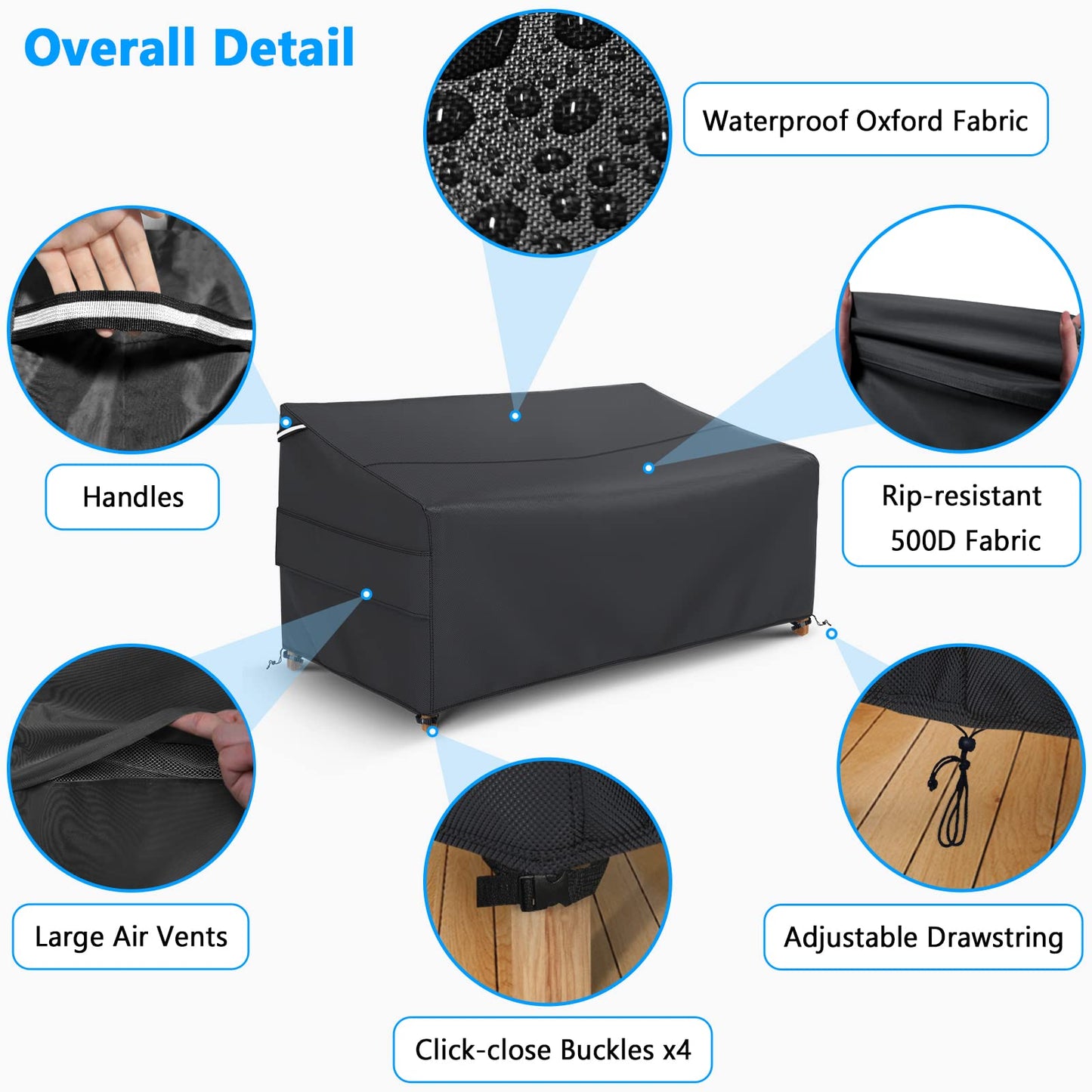 Gasadar Patio Sofa Cover Waterproof for 2-Seater Outdoor Sofa Loveseat and Furnitures,Heavy Duty Outdoor Couch Covers, Anti UV and Dustproof, 60" L×34" D×31" H, Black