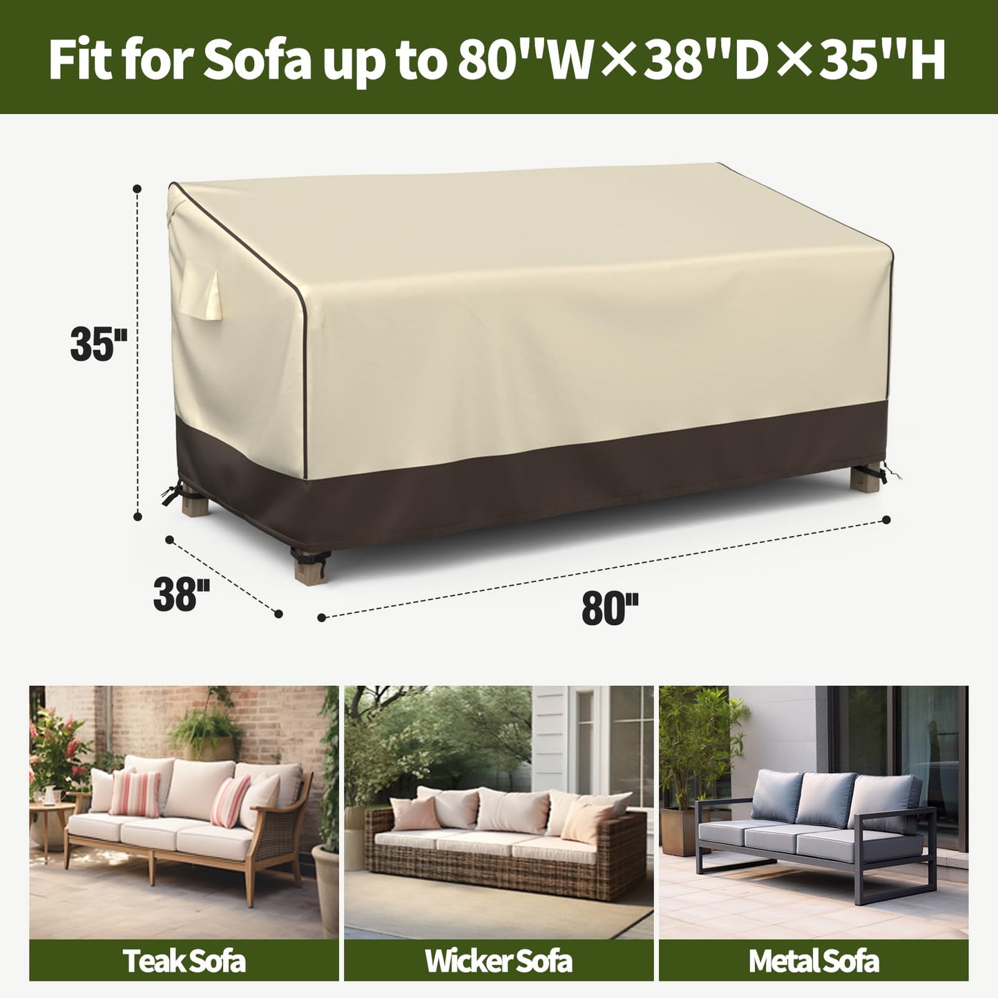 MR. COVER Outdoor Couch Covers Waterproof, Patio Furniture Covers for 3 Seat Sofa, Fits up to 80" W x 38" D x 35" H, Moisture-Proof & UV Protection, Brown & Khaki