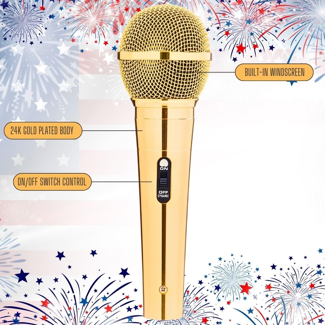 RhymKawa Sparkle Gold Cardioid Dynamic Vocal Wire Microphone with 10FT XLR Cable