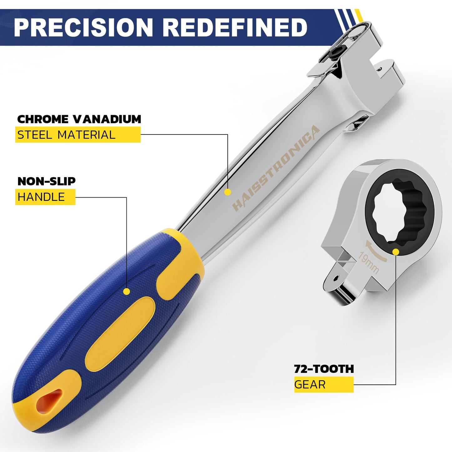 haisstronica 12 in 1 Interchangeable Heads Ratcheting Combination Wrench Set, 8-19mm Metric Flex Head Ratchet Wrench Tool for Auto, Tools for Men Gift
