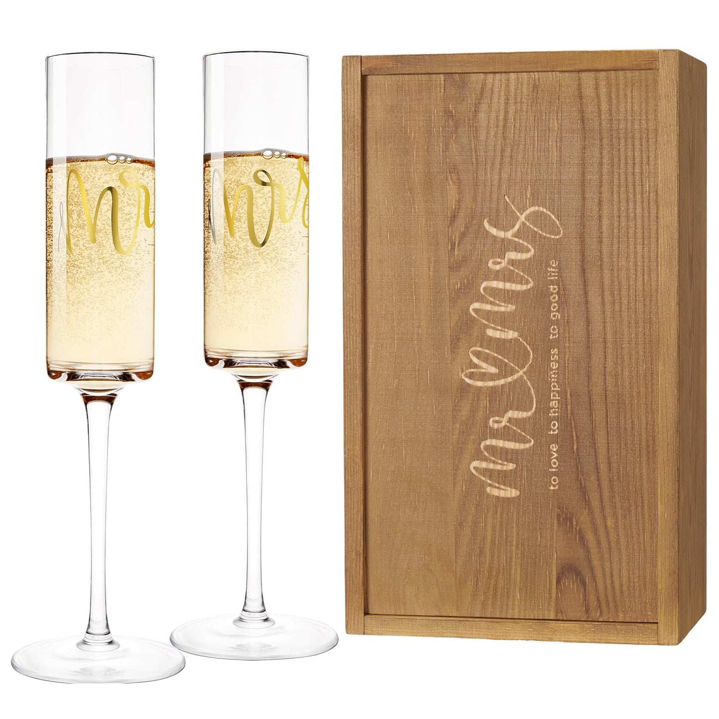 AW BRIDAL Wedding Champagne Glasses - Crystal Champagne Flutes for Mr & Mrs, Bridal Shower & Engagement Gift Set of 2