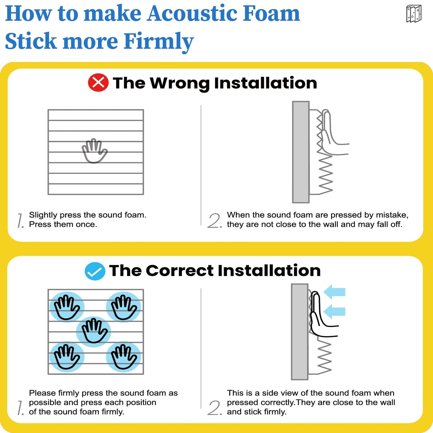 12 Pack Acoustic Panels Self-Adhesive, 1" X 12" X 12" Quick-Recovery Sound Proof Foam Panels, Acoustic Foam Wedges High Density, Soundproof Wall Panels for Home,Studio,Gaming -Black