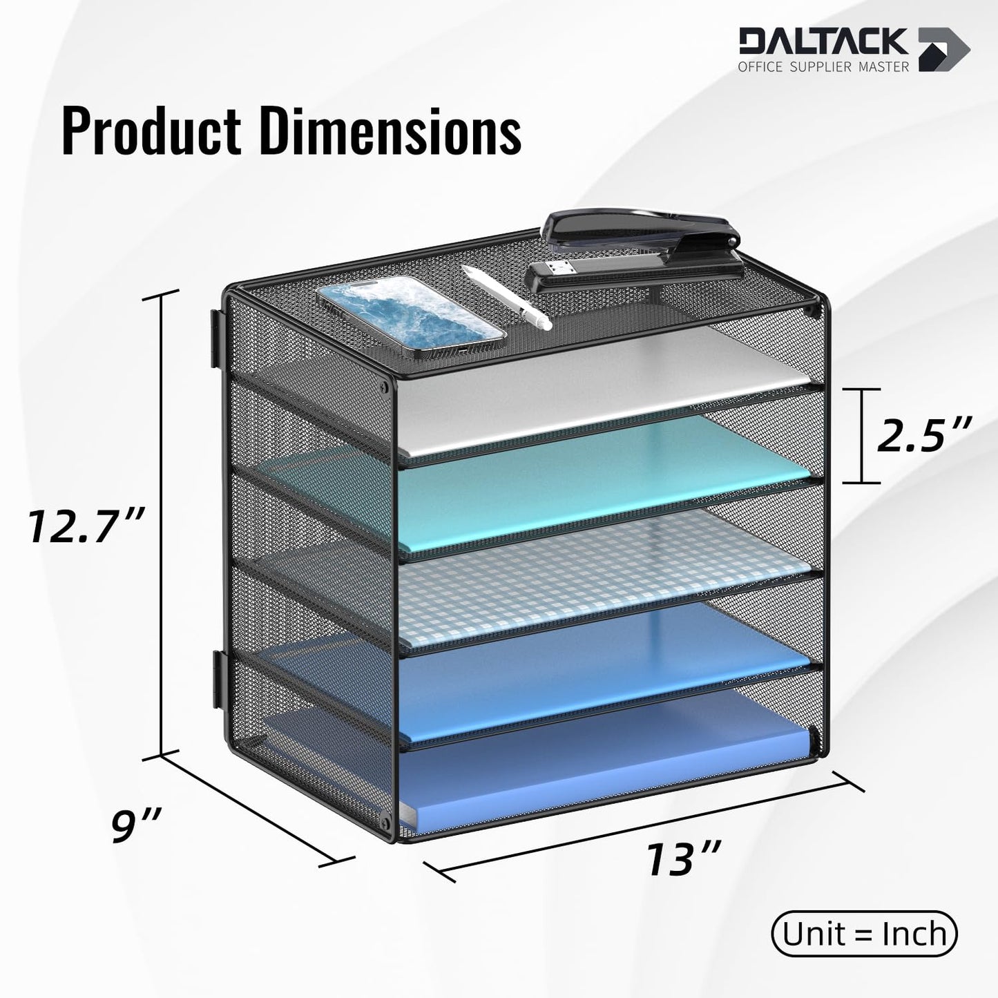 DALTACK Desk Organizer for Desk, 5-Tier Paper Organizer Tray, Letter Tray Storage for Home Office School, Black