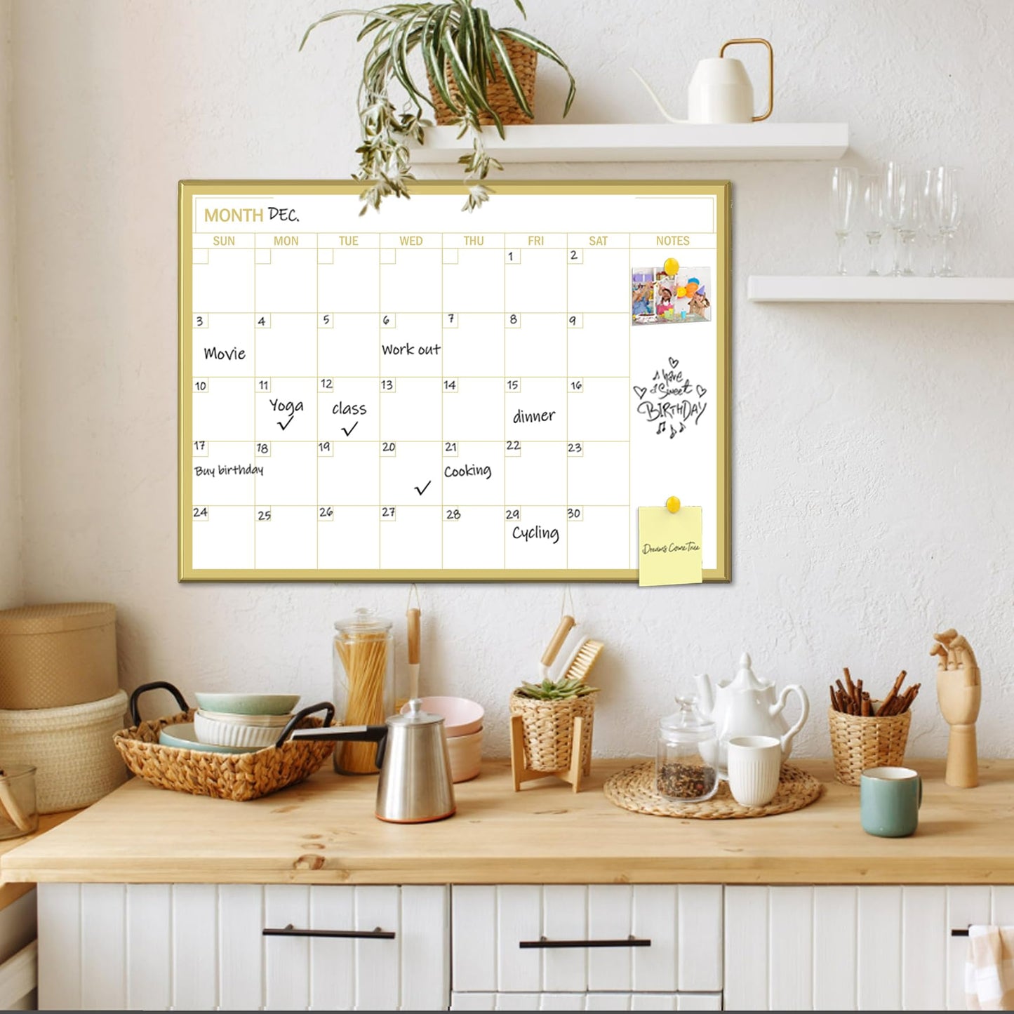 Marribol Gold Dry Erase Calendar Whiteboard for wall-60x45cm,Portable Aluminum Frame,Magnetic Calendar White Board,Wall Planner Dry Erase Board for Office, Kitchen, School, Home-GG-4560