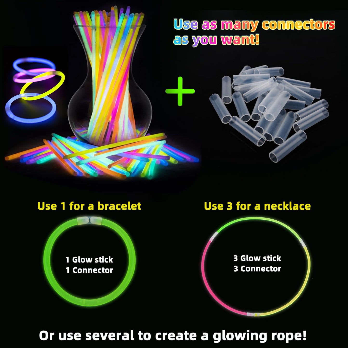 400 PCS Glow Sticks Bulk, Light Up Party Favors Neon Glow Bracelets and Glow Necklaces with Connectors, Glow in The Dark Sticks, Easter, Christmas, Halloween Party Supplies Pack, Party Favors for Kids
