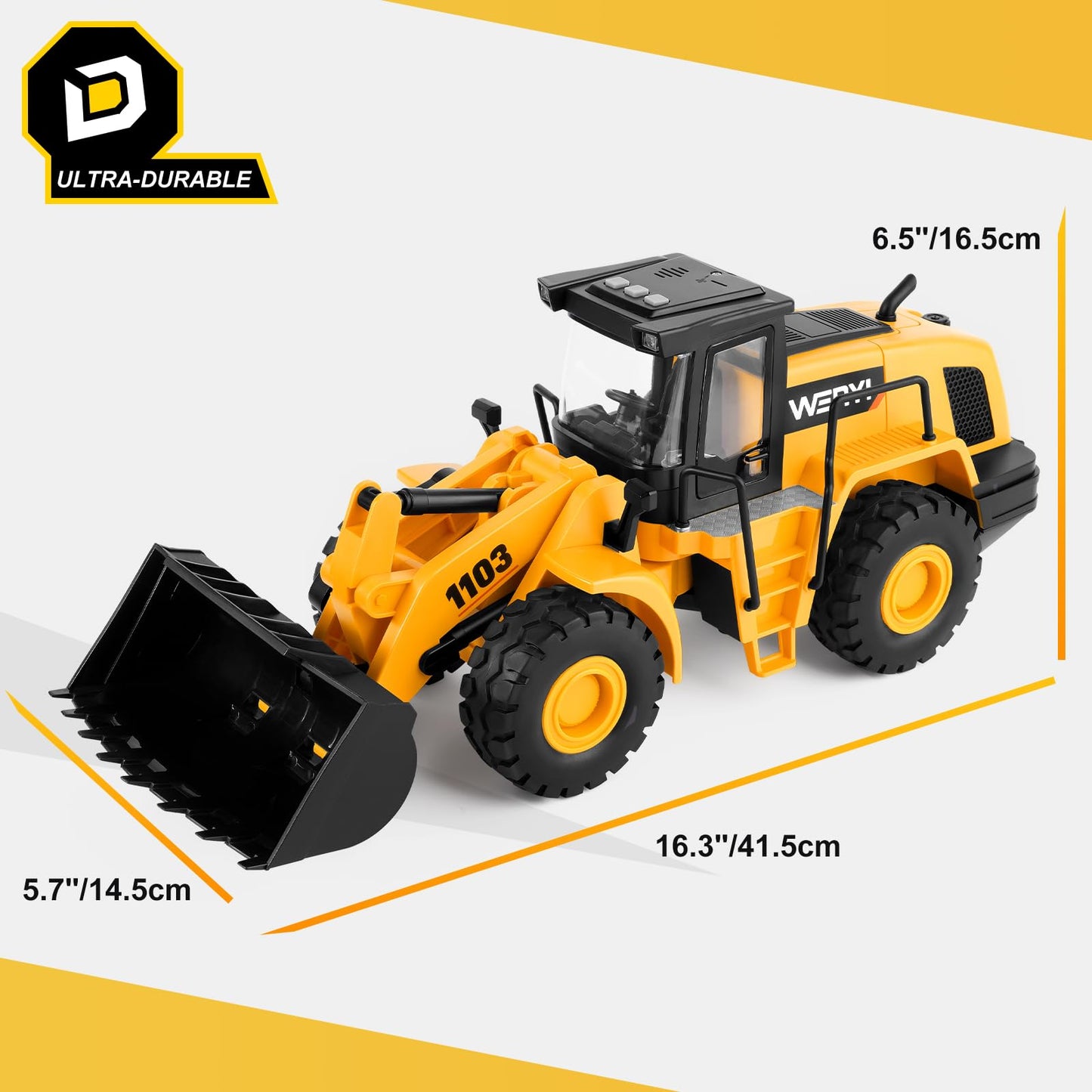 Bulldozer Toy, 16" Front Loader, 1:10 Scale Classics Bulldozer, Wheel Loader with Real Working Arm & Bucket, Lights & Sounds Construction Vehicle Toy for Kids Ages 3+ - Easter Gifts
