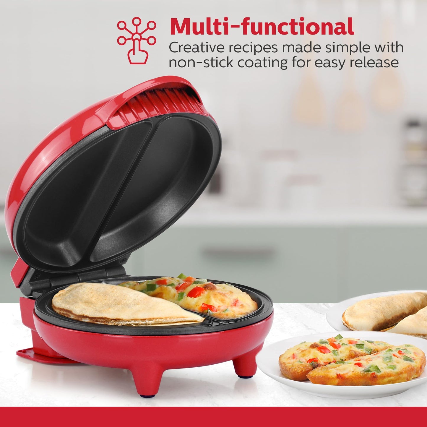 Holstein Housewares Non-Stick 6-Section Multi-Food Maker - Arepas, Mini Pancakes, Corncakes and More, 6-PC, Red/Black