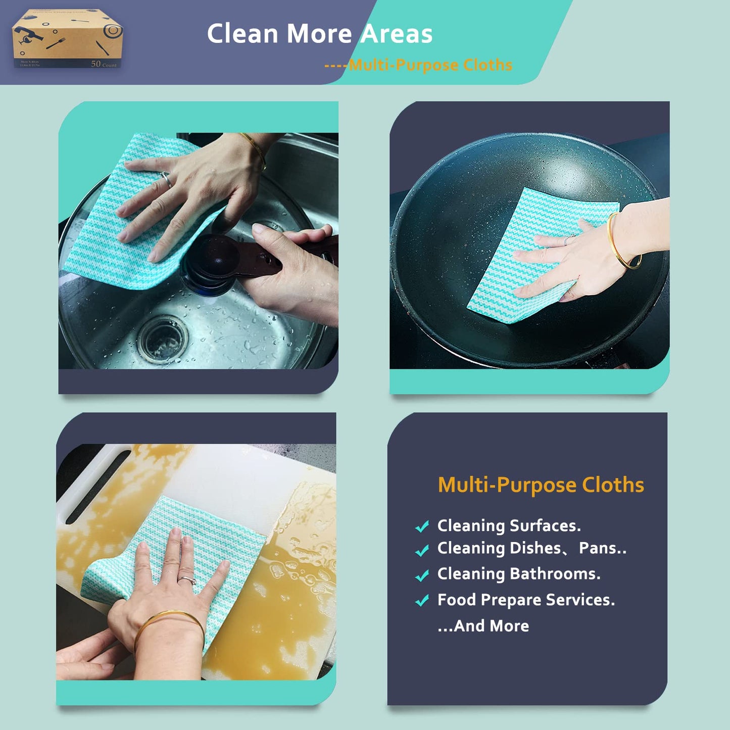 Atitifope Heavy Duty Reusable J Cloths 100pcs Food Service Wipes Multi-use Cleaning Towels(2 Boxes)