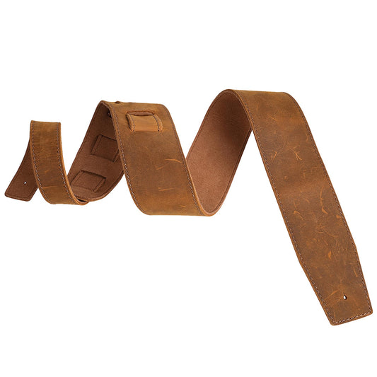MCKDERWRILL Leather Guitar Strap, Adjustable 45" to 52", Reinforced Keyhole & Slots, 2.4 Inches Width Leather Guitar Strap for Bass, Electric guitar and Acoustic Guitar (Brown)