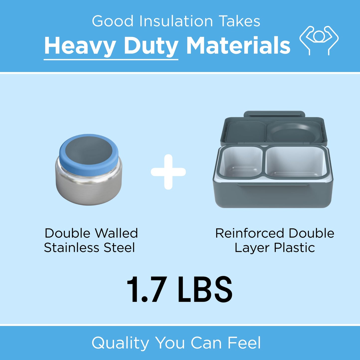 OmieBox UP bento Box for Kids | Insulated Lunch Box | Insulated Food jar | Cooler ice Pack | 2 Compartments (Graphite)