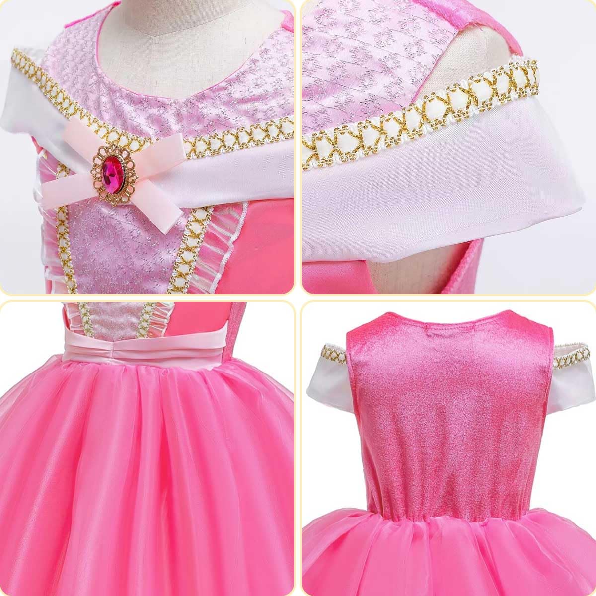 Luzlen Girls Princess Costume Pink Dress Up Outfit for Halloween Cosplay Carnival Party, 3-4 Years(Label 110)