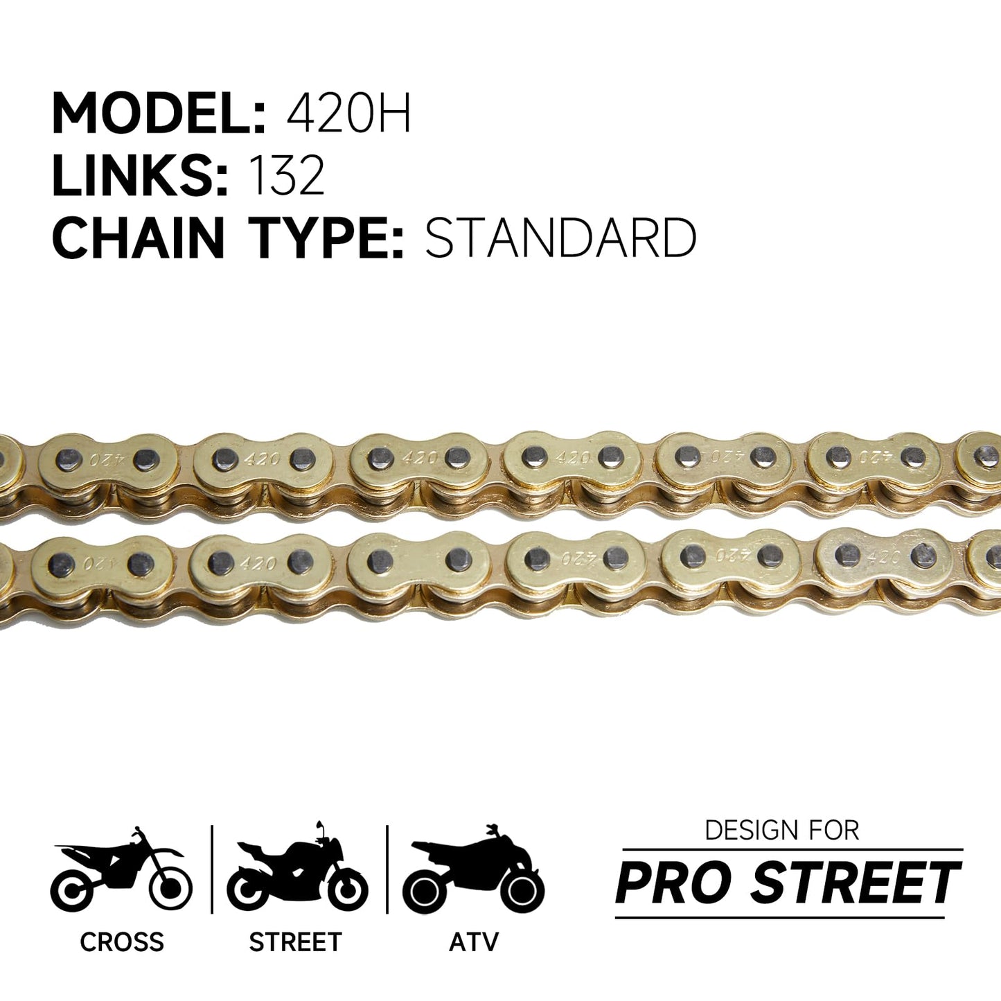 HILAKE 420H Motorcycle Chain 132 Links Non O-Ring with Connecting Master Link and Breaker Tool Heavy Duty Drive Chain for Motorcycle Bicycle Go Kart Mini Trail Bike