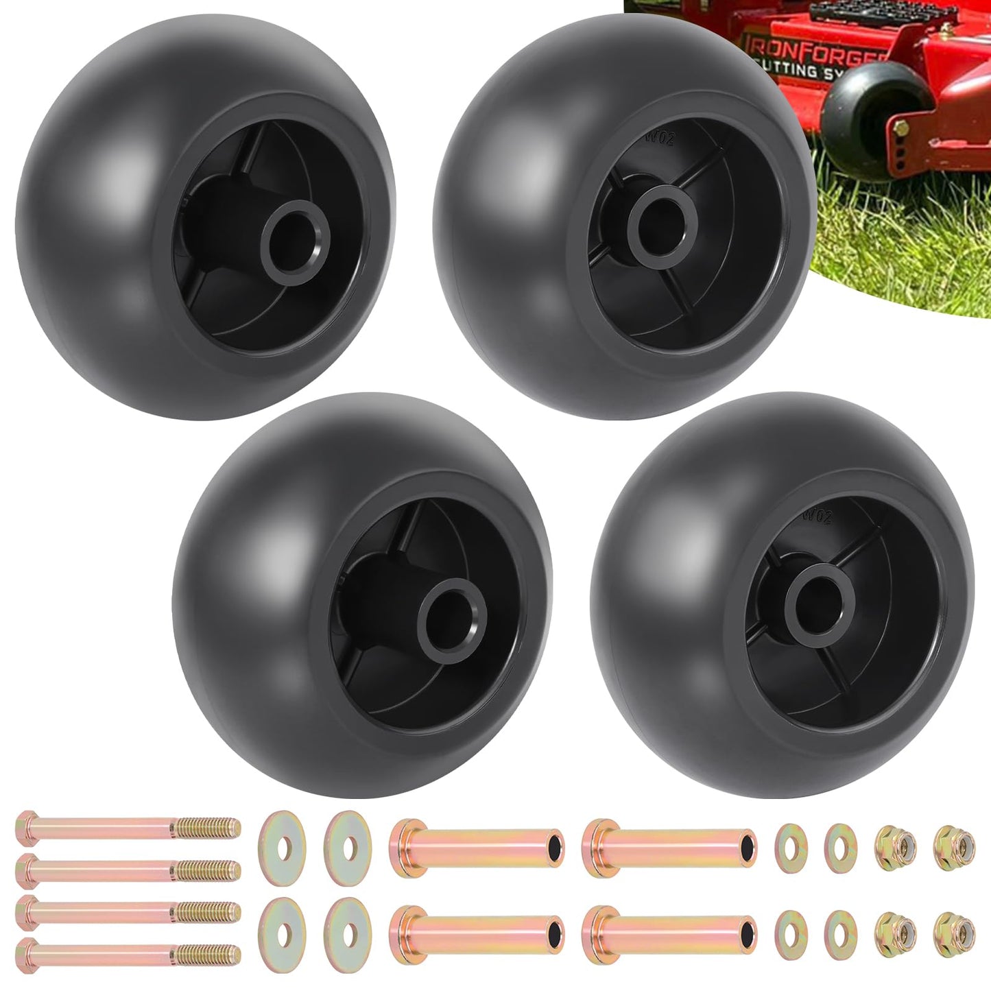 CheeMuii 4 Pack Anti Scalp Mower Deck Wheel Kit 5/8" Bore Lawn Mower Deck Wheels Replace for Bad Boy 022-5234-98 Replace for Exmark 103-4051 103-7263 Etc