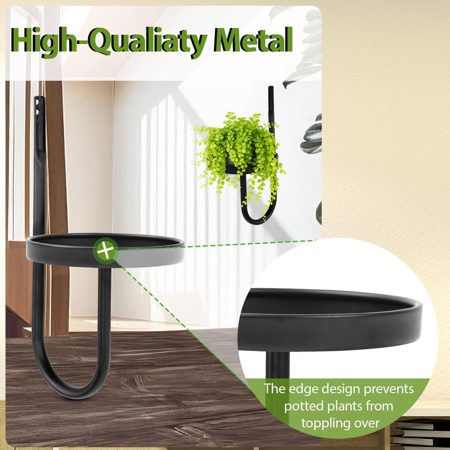 Vitalsvn Wall Plant Holder 3 Pack J-shape Wall-Mounted Plant Stand Metal for Indoor Outdoor Single Planter Holder for Window Plant
