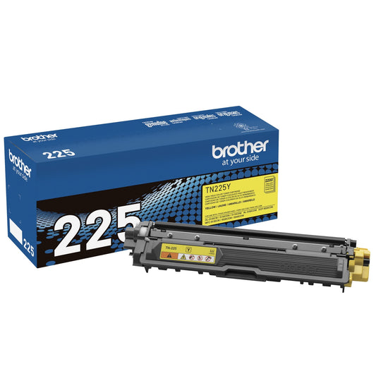 Brother original TN225Y High-Yield Yellow Toner Cartridge, higher yield for value, original toner replacement cartridges, toner for Brother laser printers HL-3140CW, HL-3170CDW, MFC-9130CW, and more