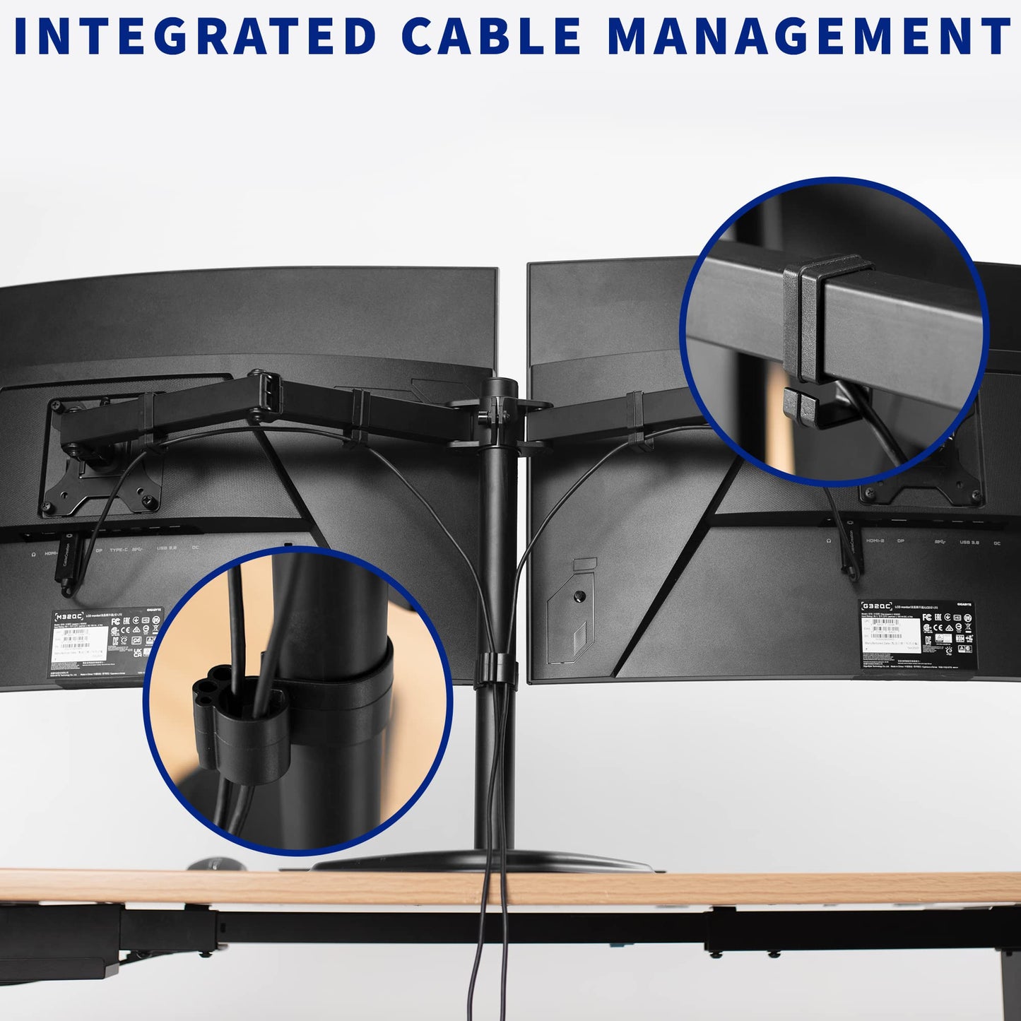 VIVO Dual LED LCD Monitor Mount, Free-Standing Desk Stand for 2 Screens up to 32 Inch, Heavy-Duty Fully Adjustable Arms with Max VESA 100x100mm, Black, STAND-V032F