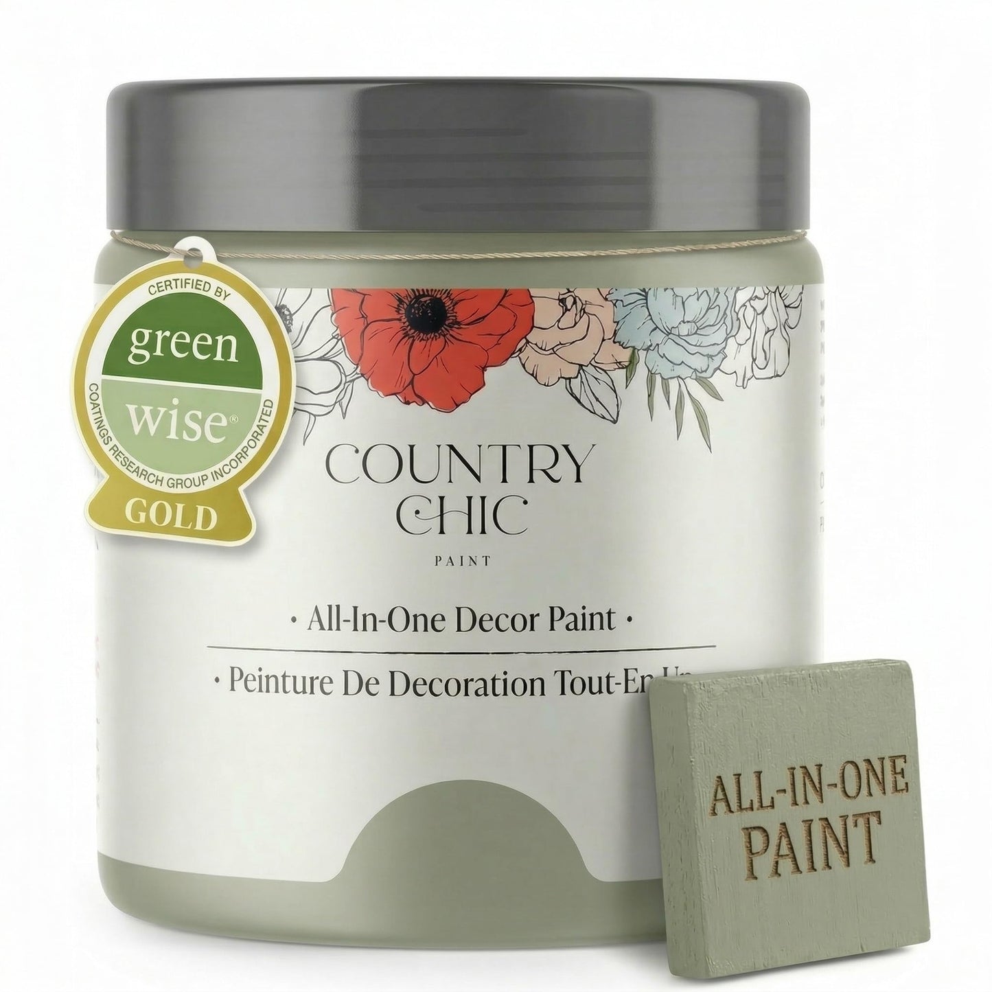 Country Chic All-in-One Chalk Paint for Furniture, Cabinets, Home Decor, Eco-Friendly, Matte Finish, Built-In Primer & Top Coat for Wood, Metal - Sage Advice (Sage Green) - Pint 16 oz (475 ml)