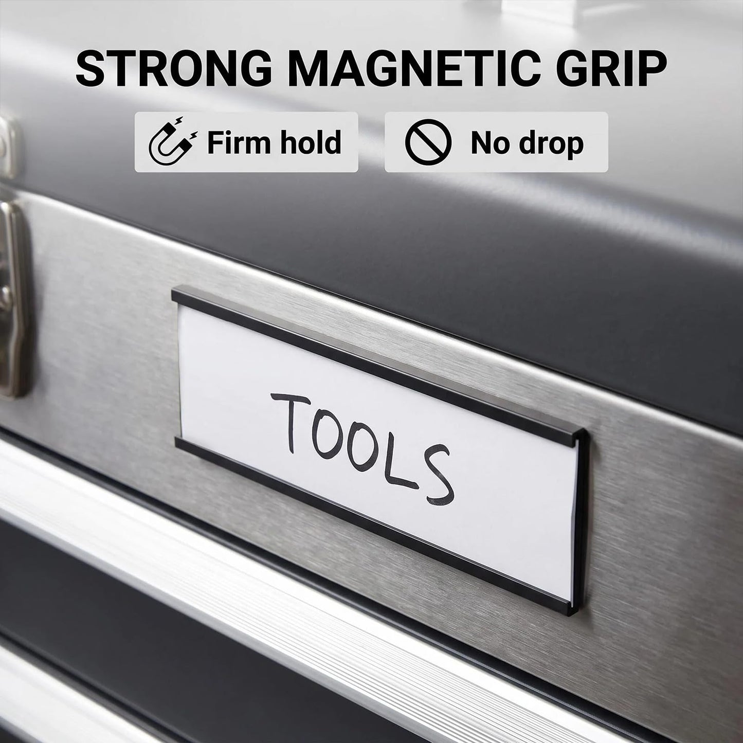 LLPT Magnetic Label Holder 4” x 1.6” 50 Packs C Channel 300g White Paper Cards Protective Film Strong Removable for Shelf White Board Toolbox Metal Wall Cabinet Drawer(MH4150)