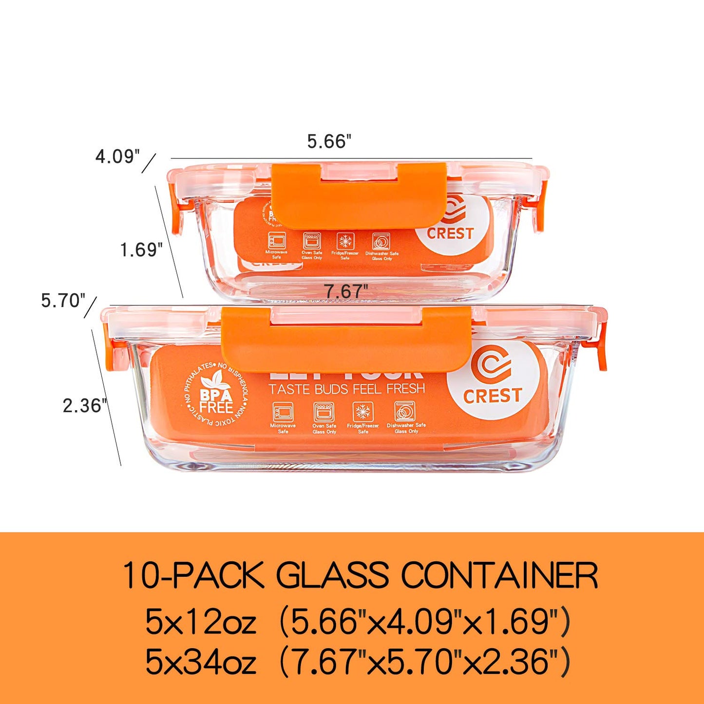 [10-Pack] Glass Food Storage Containers - Food Prep Containers with BPA Free Lids - Microwave, Oven, Freezer and Dishwasher Safe