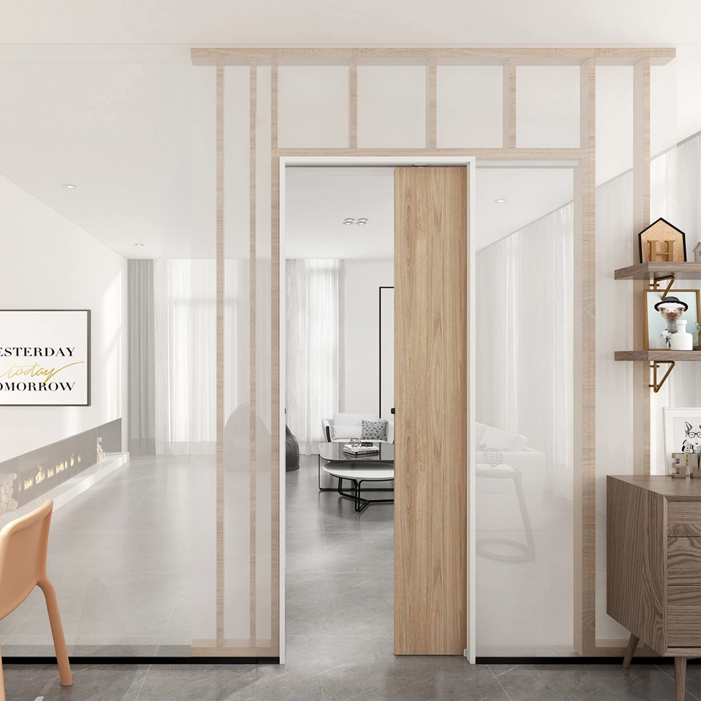 JUBEST 5FT Commercial Grade Pocket Door Hardware and Track Set, Sliding Door Hardware 60", Durable and Smoothly, Easy to Install