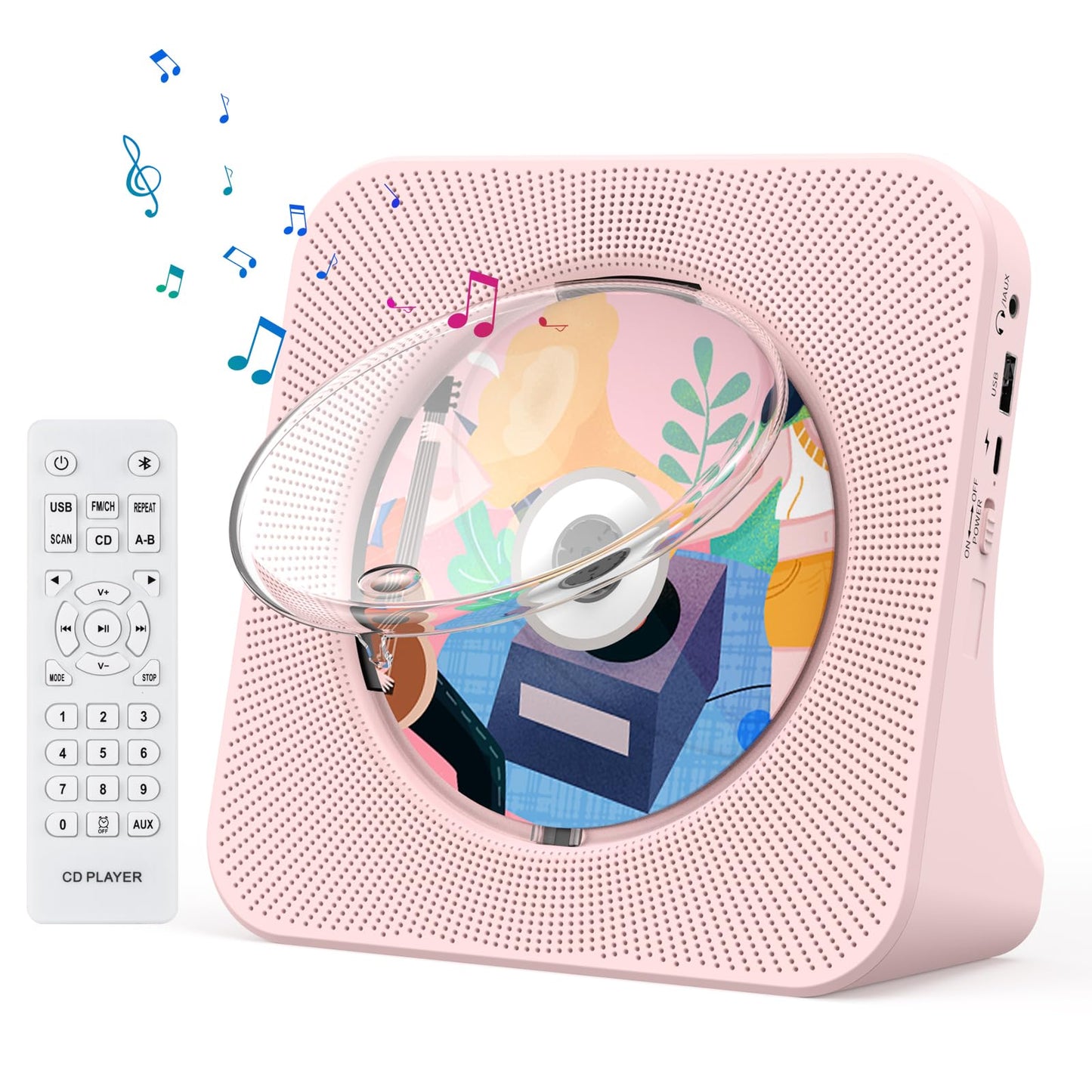 Gueray Portable CD Player with Bluetooth 5.0, CD Player for Desktop with HiFi Sound Speaker, CD Kpop Music Player with Remote Control, Dust Cover, FM Radio, LED Screen Support AUX/USB Headphone Jack