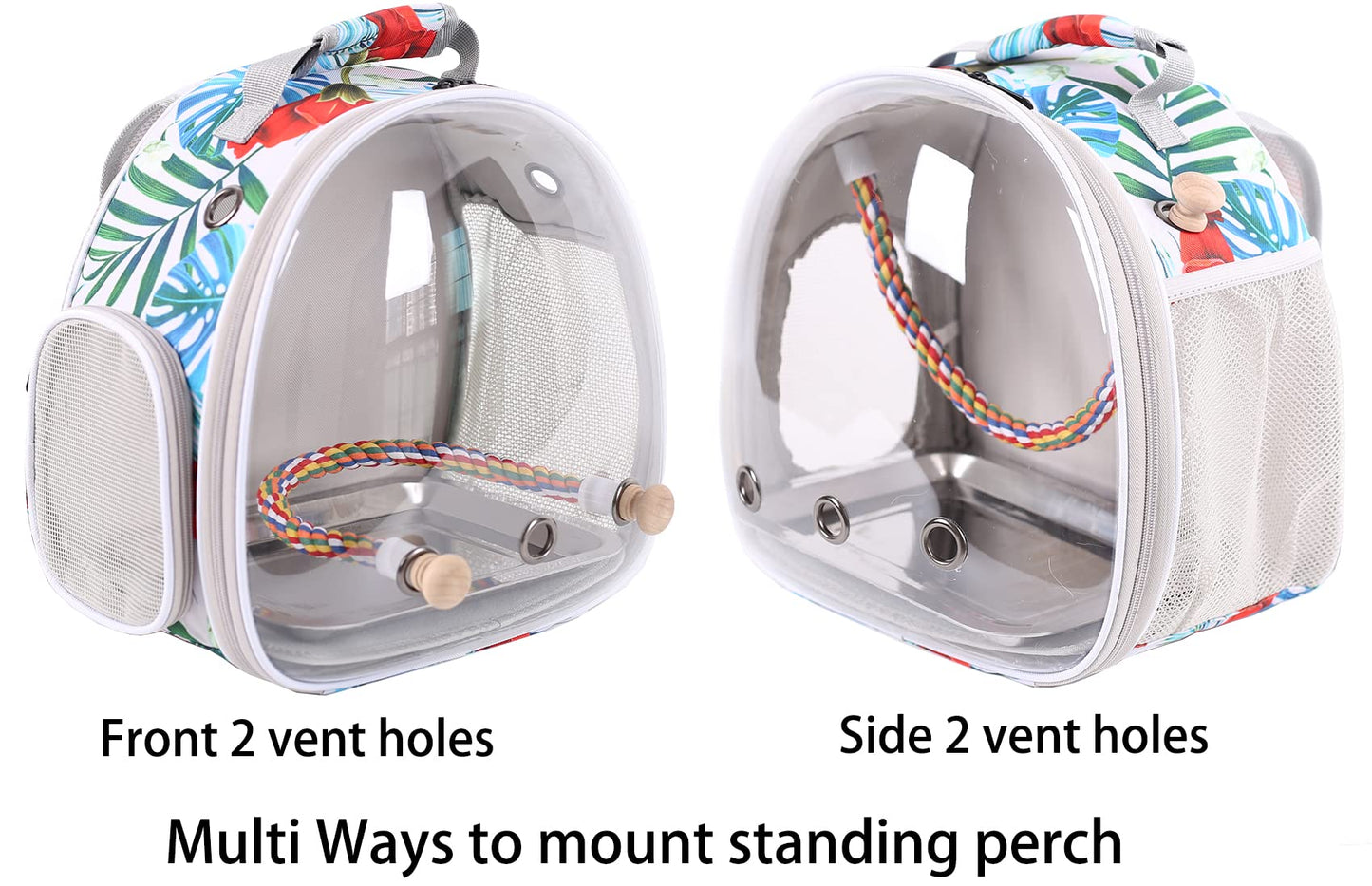 Bird Backpack Carrier, Backpack with Stand Perch and Metal Tray, Travel Carrier Backpack (SP Floral, Bird Backpack)