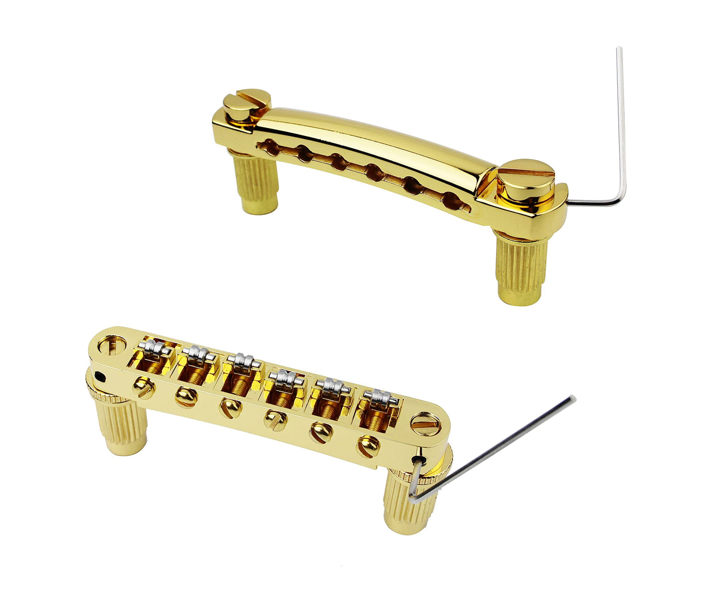 Guyker Guitar Tune-O-Matic Bridge and Stop Bar Tailpiece Combo Replacement Compatible with LP SG EPI 6 String Electric Guitar(GS001 + GM005, gold)