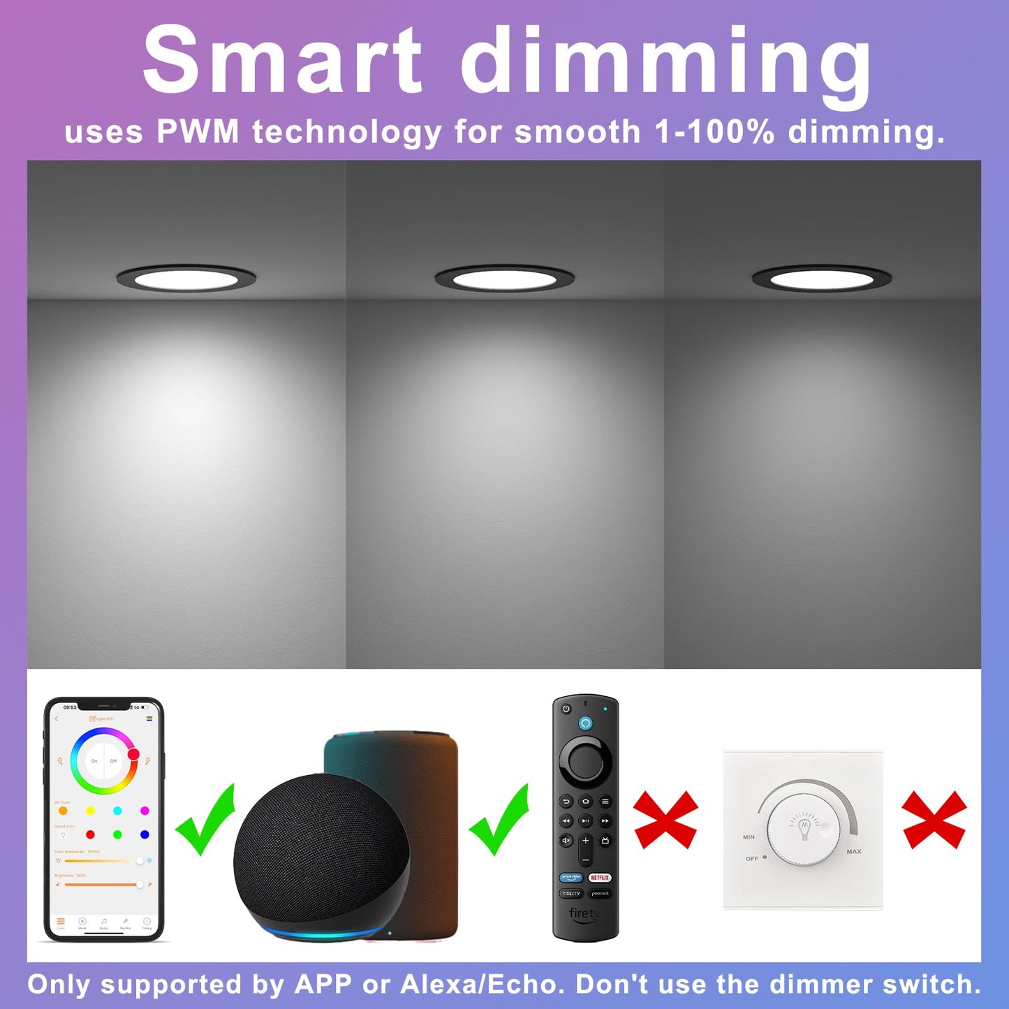 SikSog Smart Recessed Lighting 4 Inch 12W Black Pot Lights RGBCW Color Changing LED Downlight with Junction Box,1000 Lumen Recessed Ceiling Light Compatible with Alexa,Dimmable by Bluetooth -6Pack