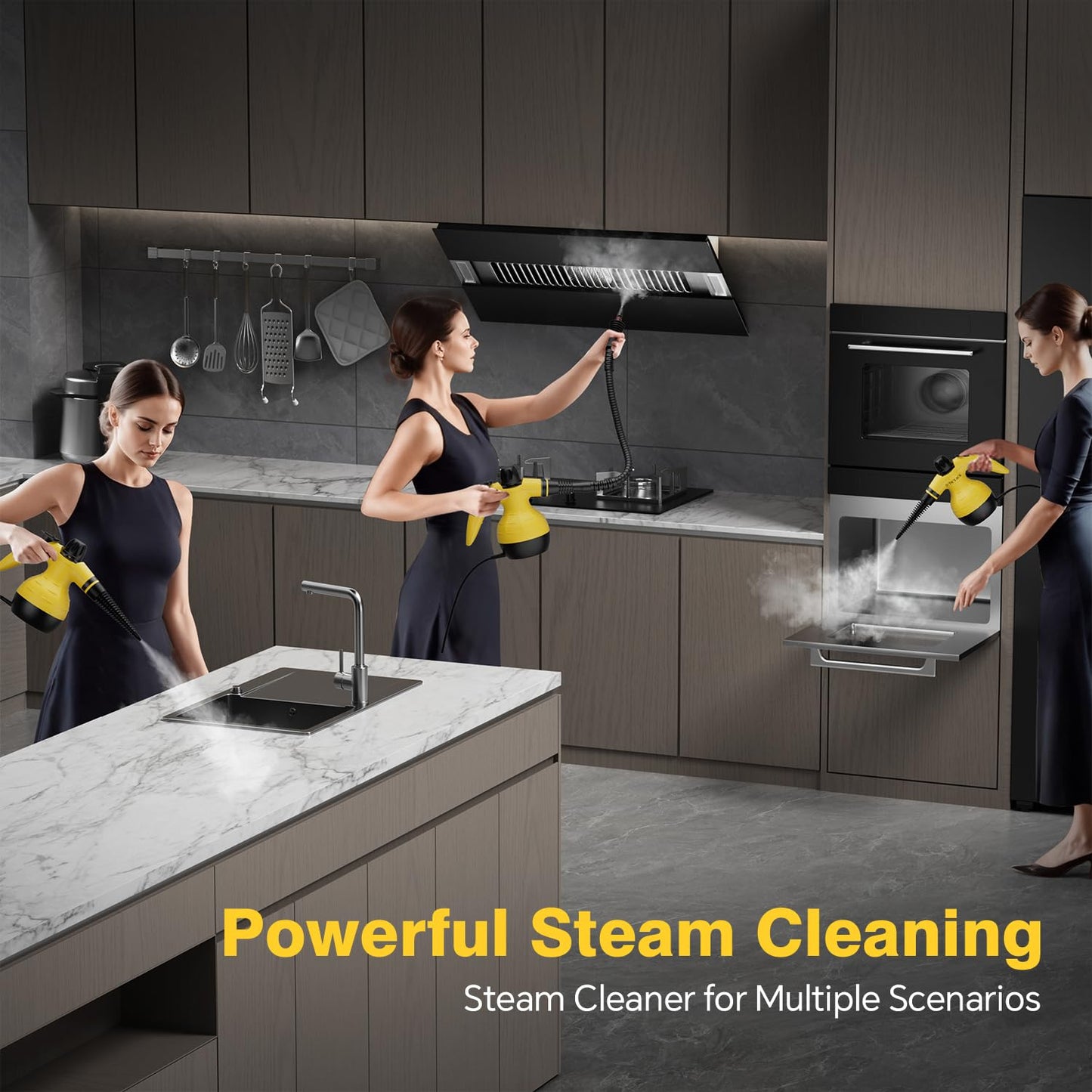TICYACK Steam Cleaner Handheld, Steam cleaner with 16 Accessories, Hands-Free Auto Steam & Child Lock, Multi-Surface steam Cleaner for home, Kitchen, Car Detailing, Upholstery (Yellow)