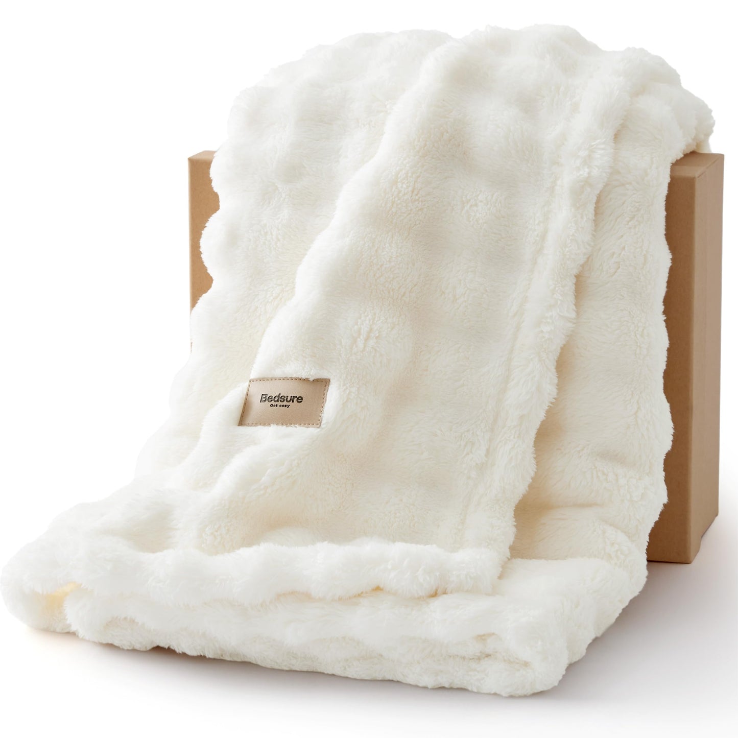 Bedsure 3D Bubble Blanket for Couch - GentleSoft White Spring Throw Blanket for Couch Sofa Bed Room Decor - Luxury Soft Cozy Blanket Gifts for Women, Lightweight, All Seasons, Off White, 60 x 80 ''