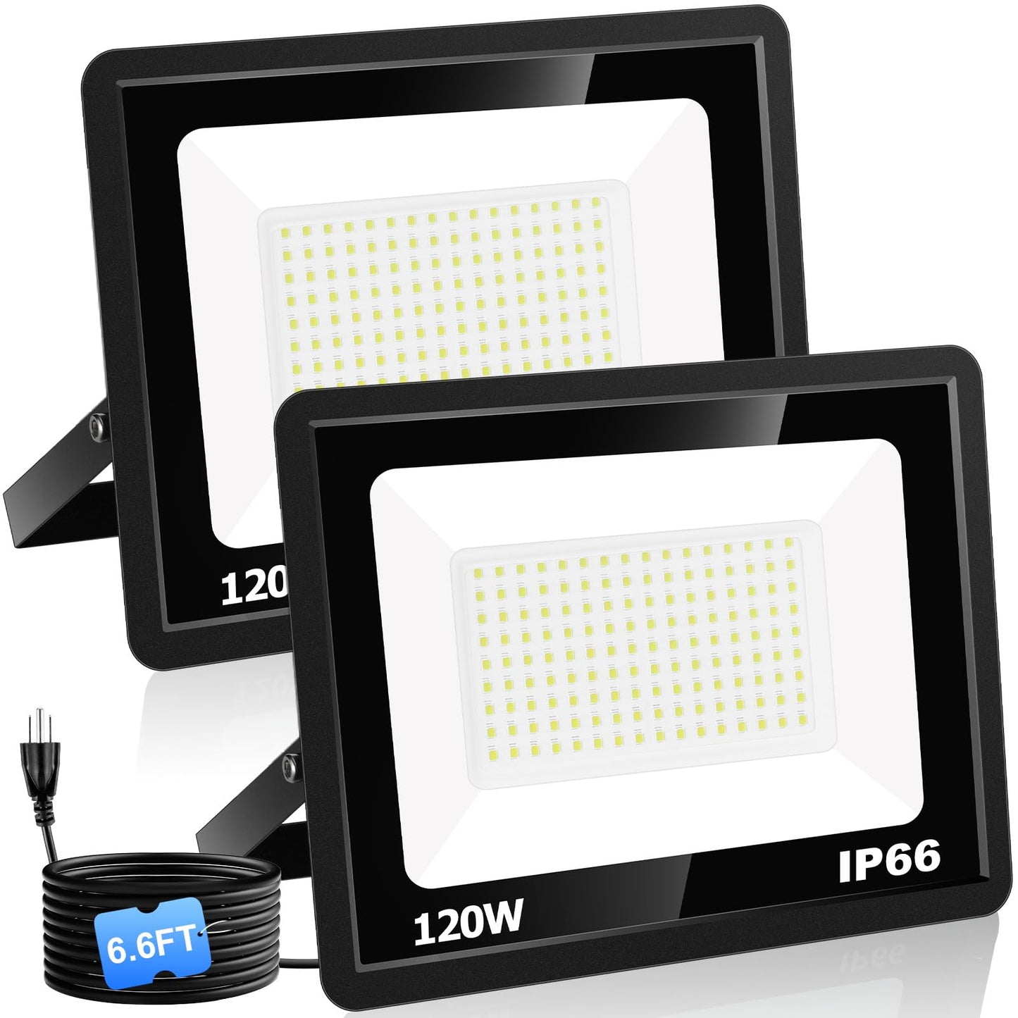 QENLAI - 120W LED Flood Light with Plug, 14400Lm Super Bright Security Lights with 6.5ft Cord, Daylight White IP66 Waterproof Outdoor, Work Spotlight for