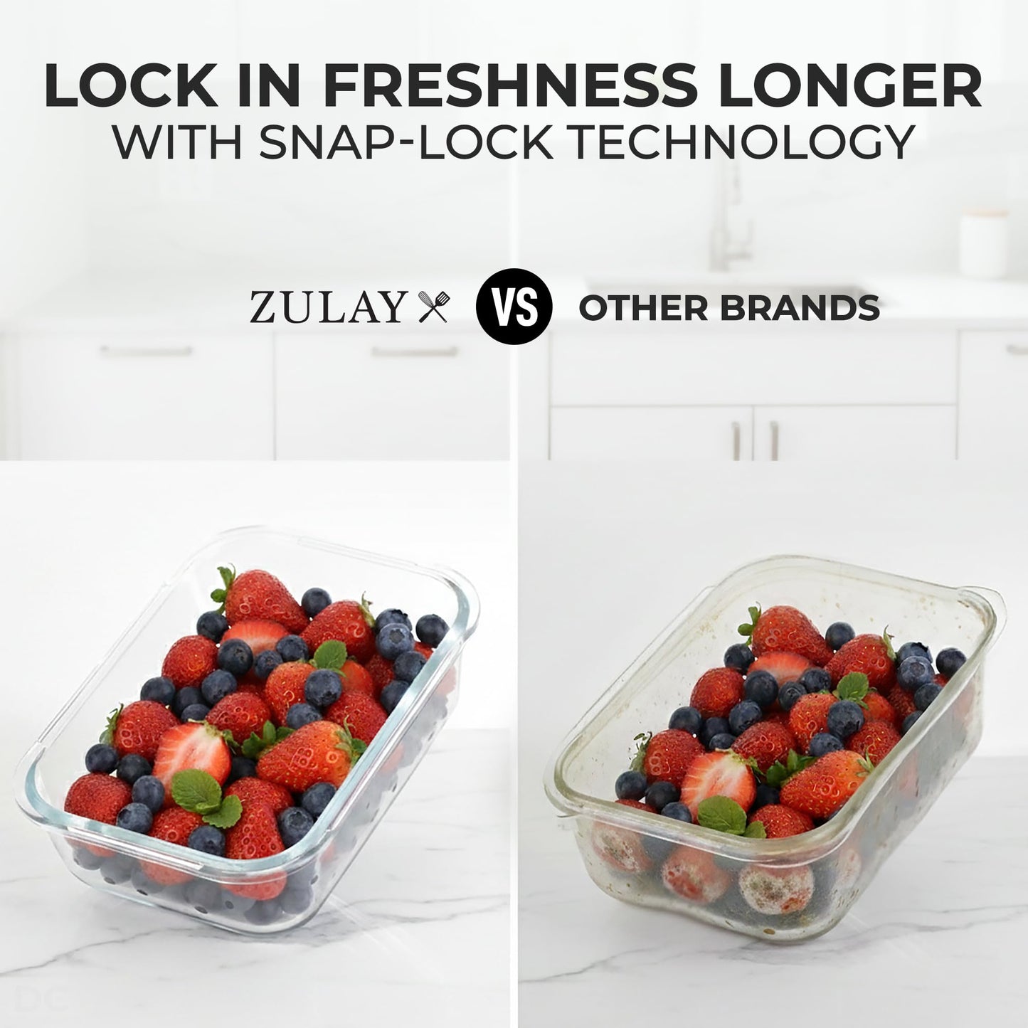 Zulay Kitchen 12 Pack Glass Container Food Storage Set with Lids - Airtight, Premium Borosilicate Glass Meal Prep Containers - Lunch Tupperware Box - Microwave, Freezer & Oven Safe, BPA Free - Black