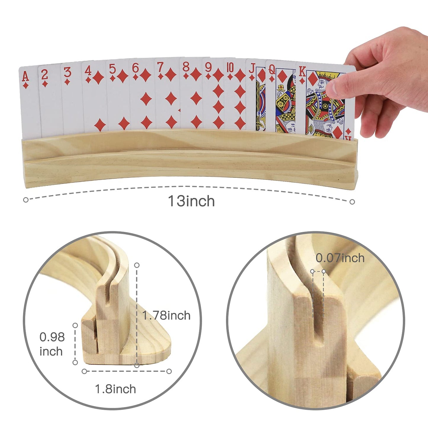 Plusvivo Set of 4 Curved Playing Cards Holders for Seniors Adults Kids 2-Layer, Solid Wooden Card Holders for Playing Cards 13 X 1.9 X 2.4 Inch for Bridge Canasta Foot and Hand