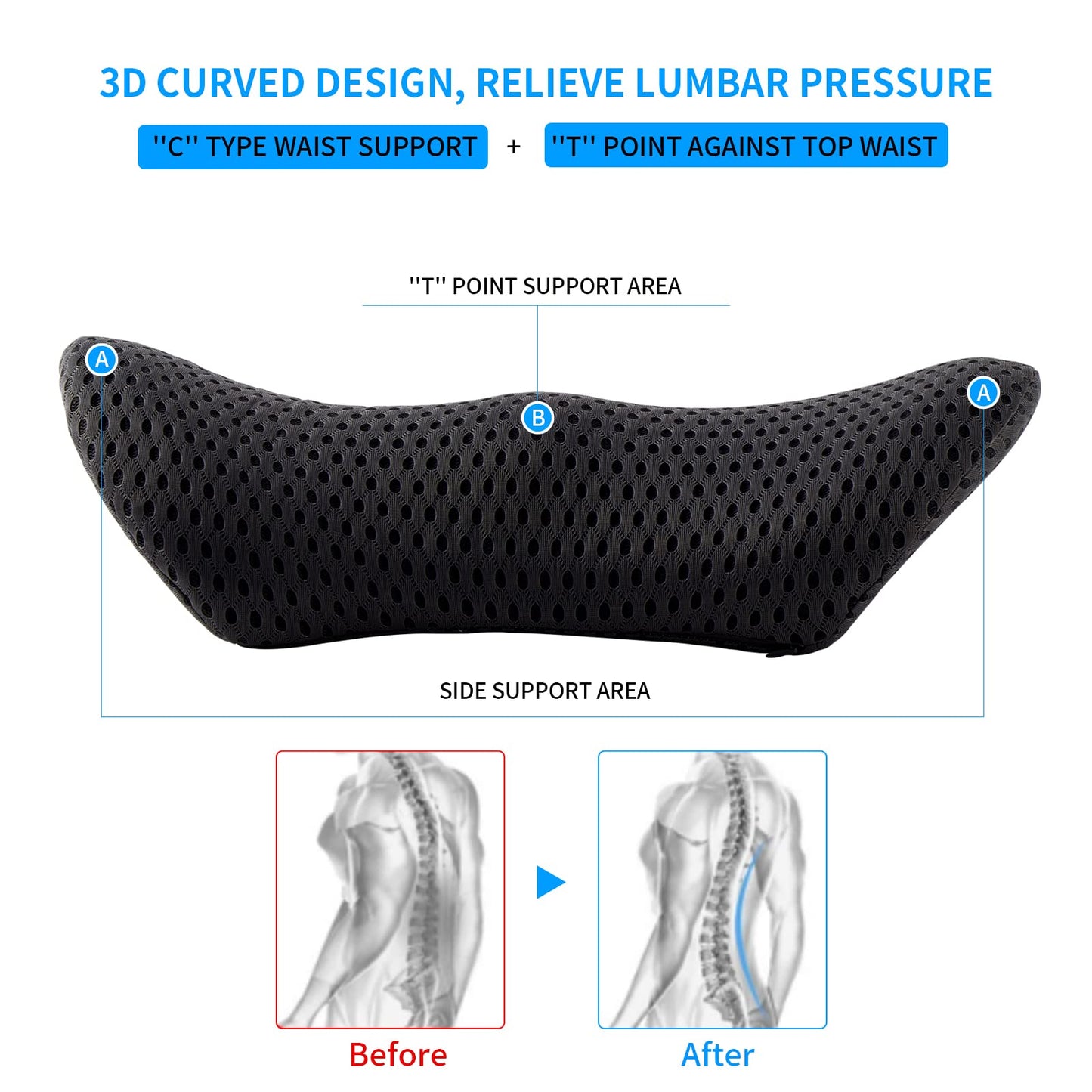 Lumbar Pillow, FOUSUPDT Memory Foam Lumbar Support Pillow for Office Chair and Car Seat, Back Support Pillow for Lower Back Pain Relief, Support Cushion Back Pillow for Sleeping, Driving(Black)