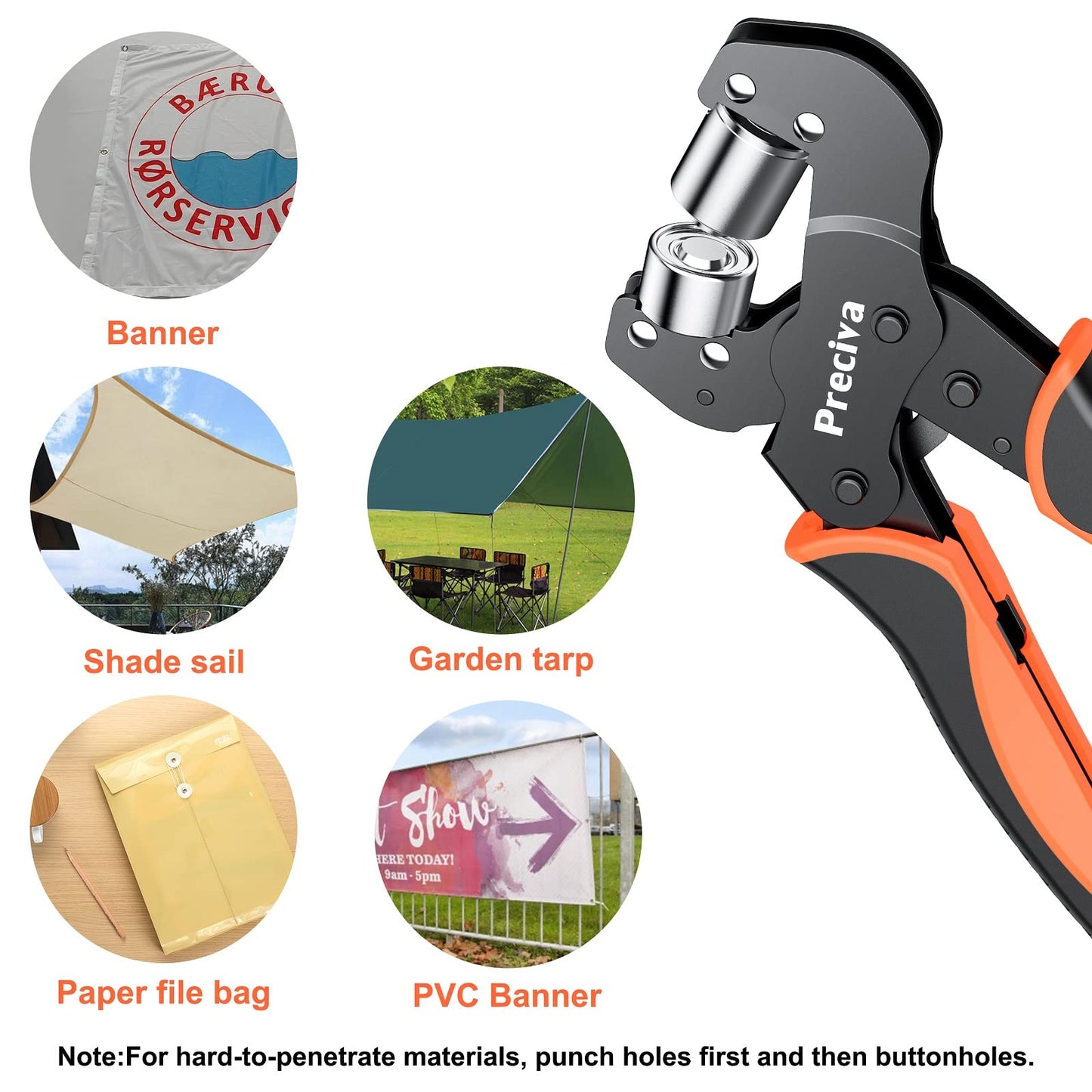 Preciva Grommet Tool Kit, Interchangeable Double Head Handheld Grommet Eyelet Plier Set for Advertising Poster, Banner, Portable Manual Puncher with 400pcs Silver Grommets of 3/8 Inch,1/4 Inch