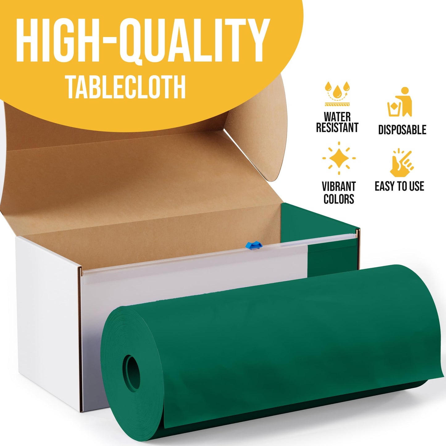 54 Inch X 300 Feet Dark Green Plastic Table Cover Roll in A Cut - to - Size Box with Convenient Slide Cutter. Cuts Up to 12 Rectangle 8 Feet Plastic Disposable Tablecloths - Exquisite