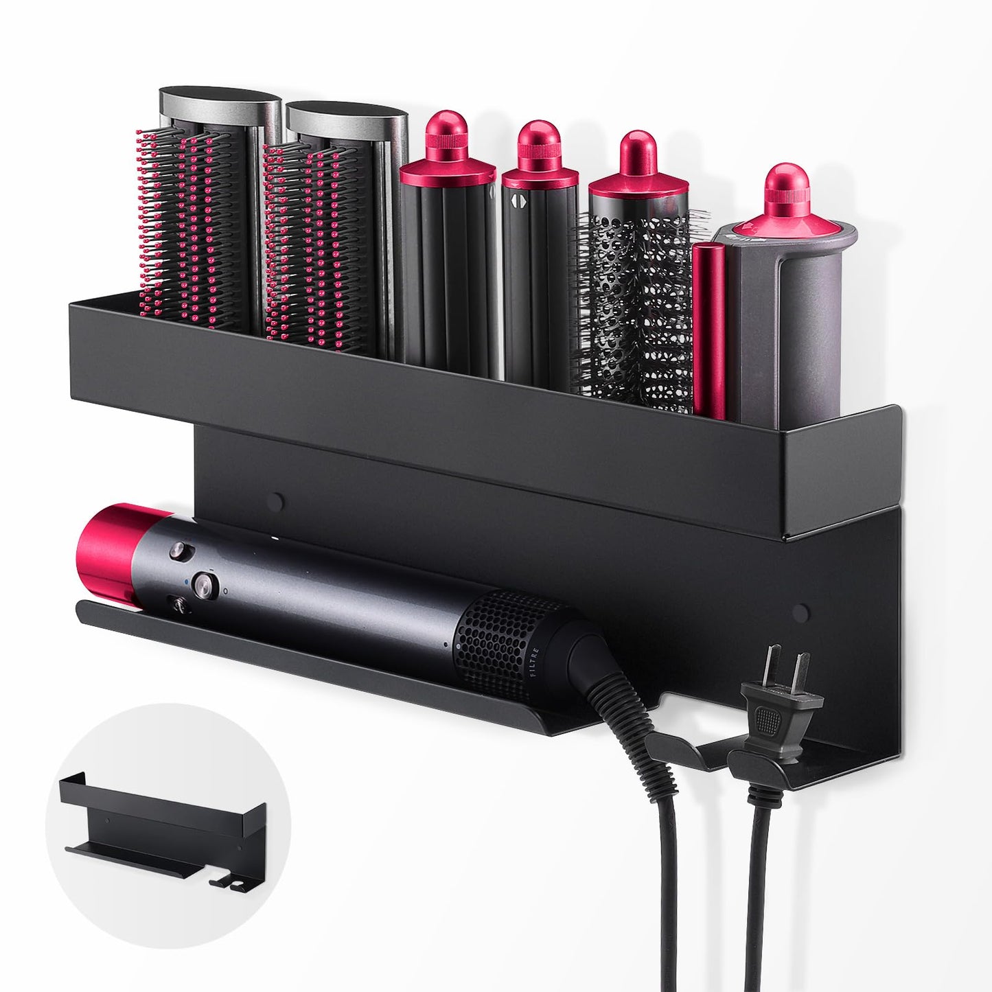 Hair Dryer Holder Wall Mount for Curling Iron Accessories, Hair Straightener Holder Black Hair Tool Organizer Blow Dryer Storage Rack for Home Bathroom Bedroom
