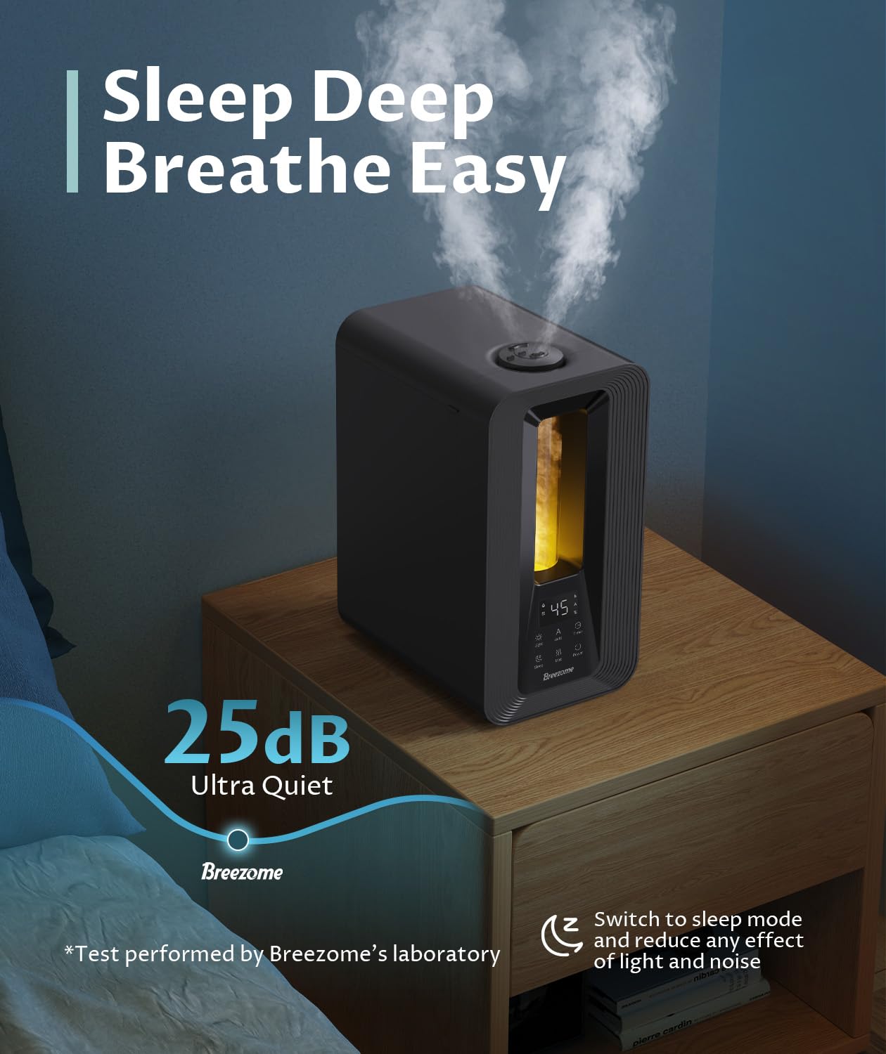 BREEZOME Humidifiers for Bedroom, 5L Top Fill Cool Mist Humidifier with Aroma Diffuser, Humidistat, Night Light, 50H Runtime, Quiet Ultrasonic Humidifiers for Home Large Room, Plants, Baby Nursery