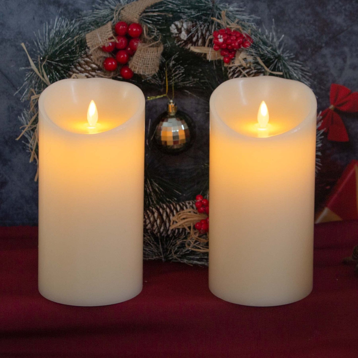 Mavandes 4”x8” Flameless Flickering Candles with Remote,Real Wax LED Battery Operated Pillar Candles with Timer,Ivory Pack of 2 Long Lasting Fake Electric Moving Wick Flameless Candles for Home Decor