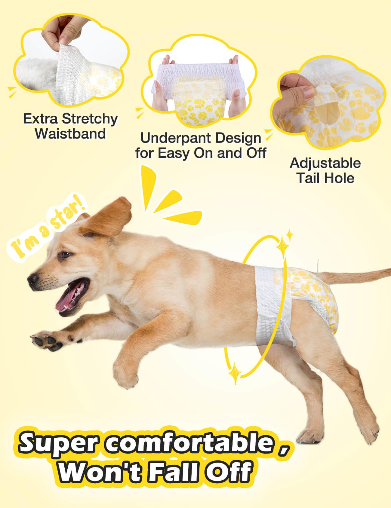 Dono Dog Diapers Female with Stretchy Waist-42Pcs, Disposable Full Wrap Female Puppy Dog in Heat Period Diapers, 360° Leak-Proof Super Absorbent Doggie Puppy Diaper