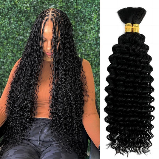 Braiding Hair for Boho Braids Curly Bohemian Deep Wave 100% Human Hair for Micro Braiding Hair Wet and Wavy Boho Braids No Wefts 2 Bundles
