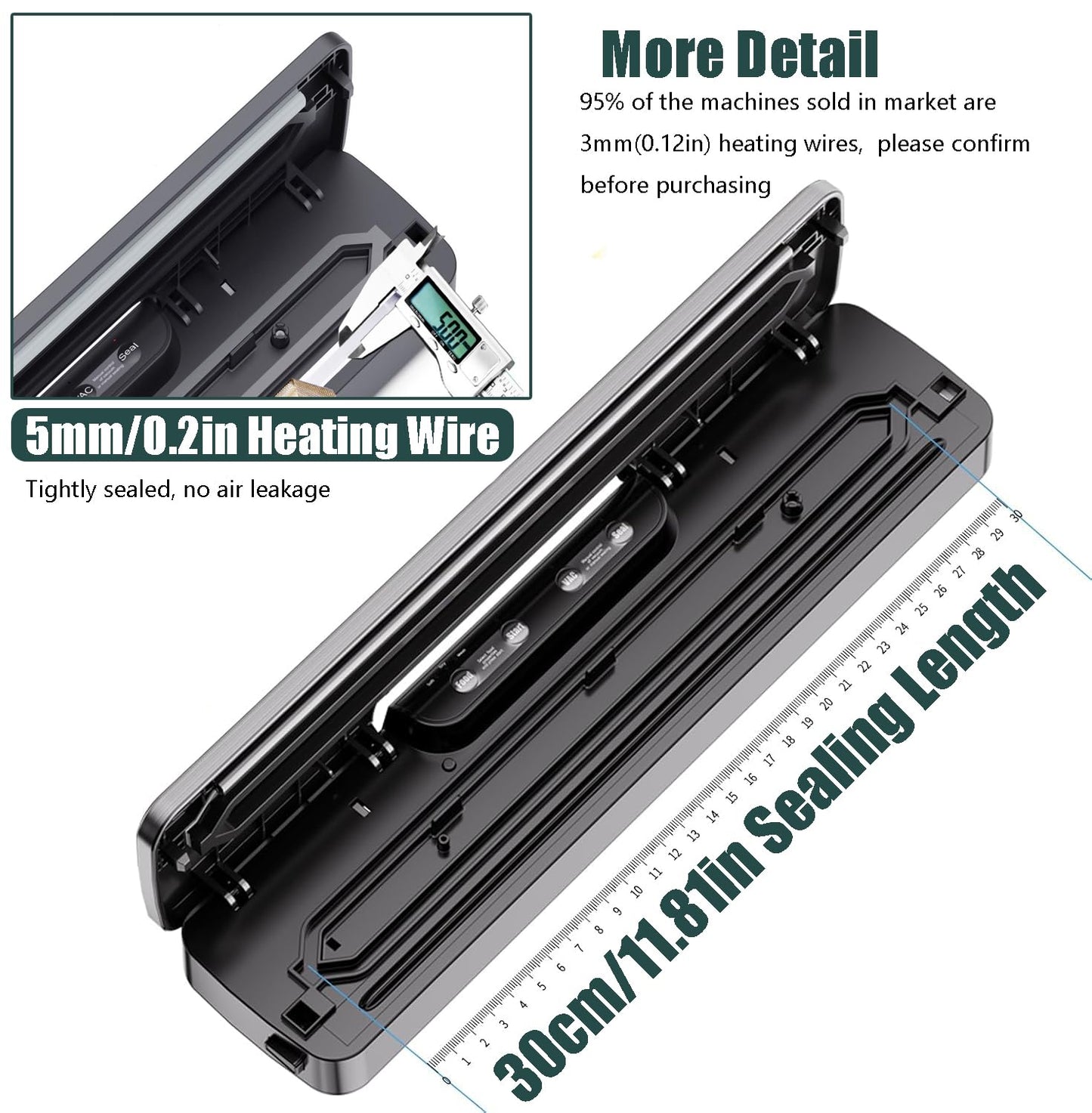 Food Vacuum Sealer Machine Compact Portable Automatic Food Saver for Dry&Moist Food with 100+ Times Continuous Seals 5mm Anti-Freeze Seal 5 Seal Modes for Costco Bulk Meat/Maple Ingredients
